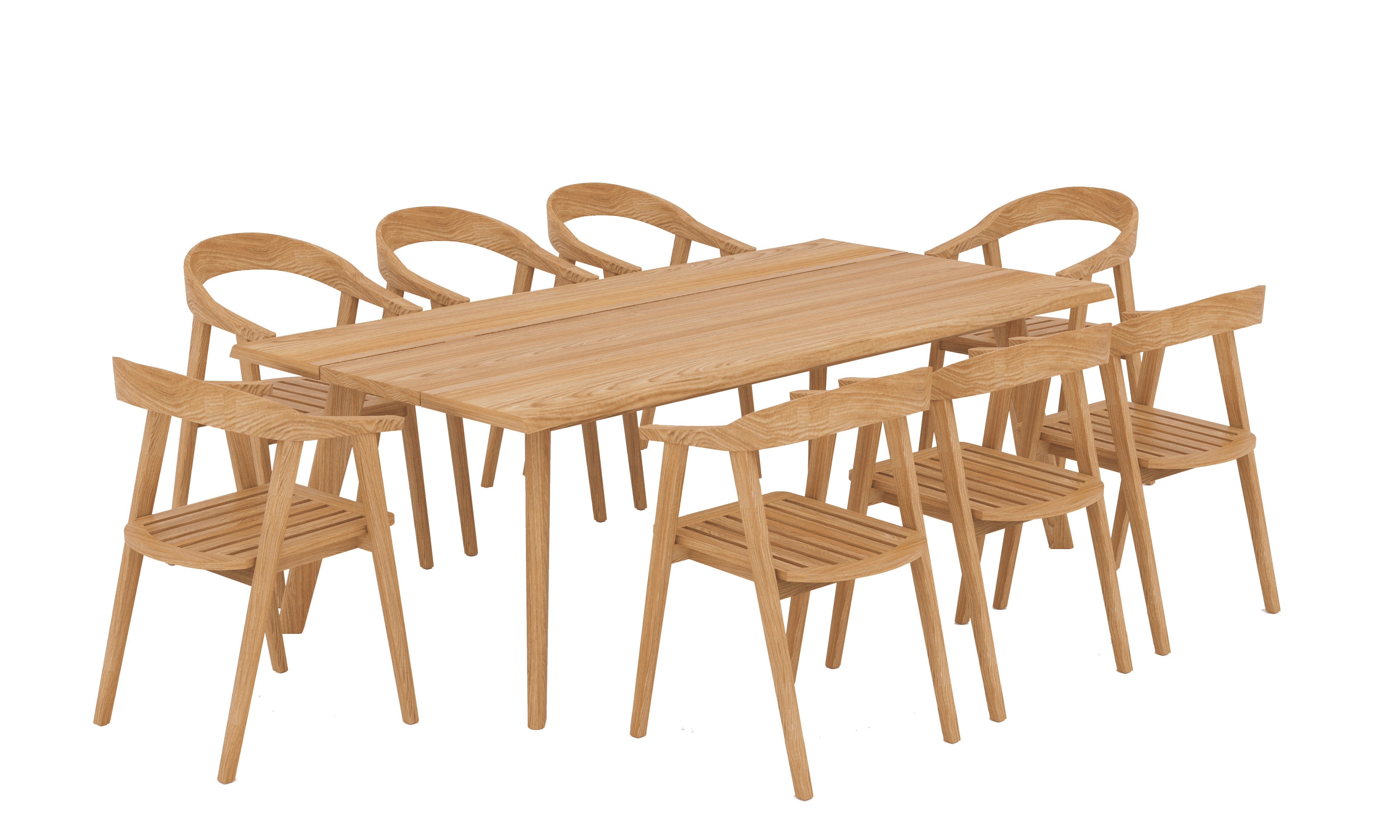 Premium 9-Piece Teak Outdoor Dining Set with Barrel Back Armchairs - Patio, Garden, Poolside Furniture for Backyard & Outdoor Entertaining