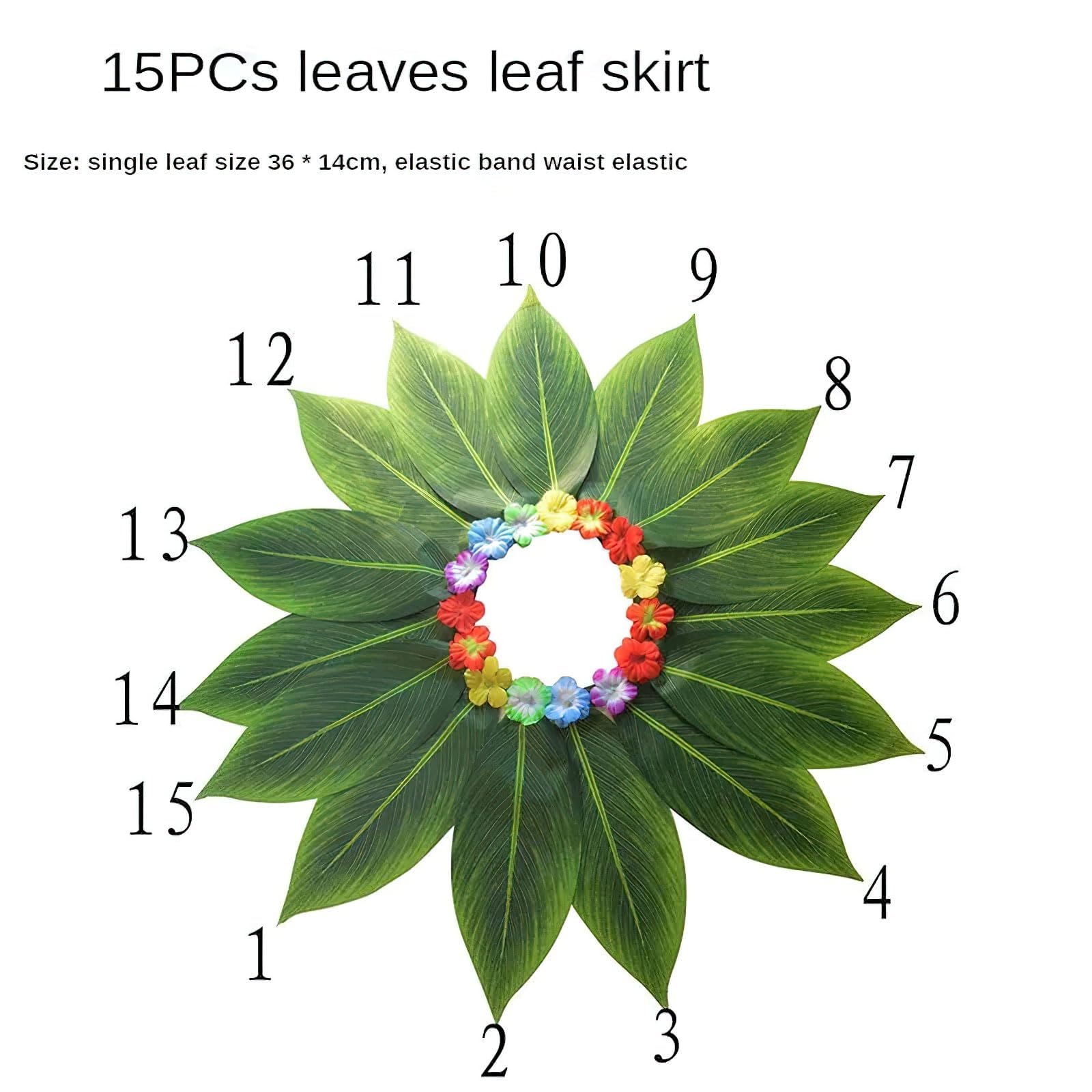 Hawaiian Green Leaf Hula Skirt - 15 Simulated Grass Leaves for Luau Party, Beach Vacation & Summer Decorations | Perfect for Hawaiian Theme Parties, Tropical Costumes & Dance Performances