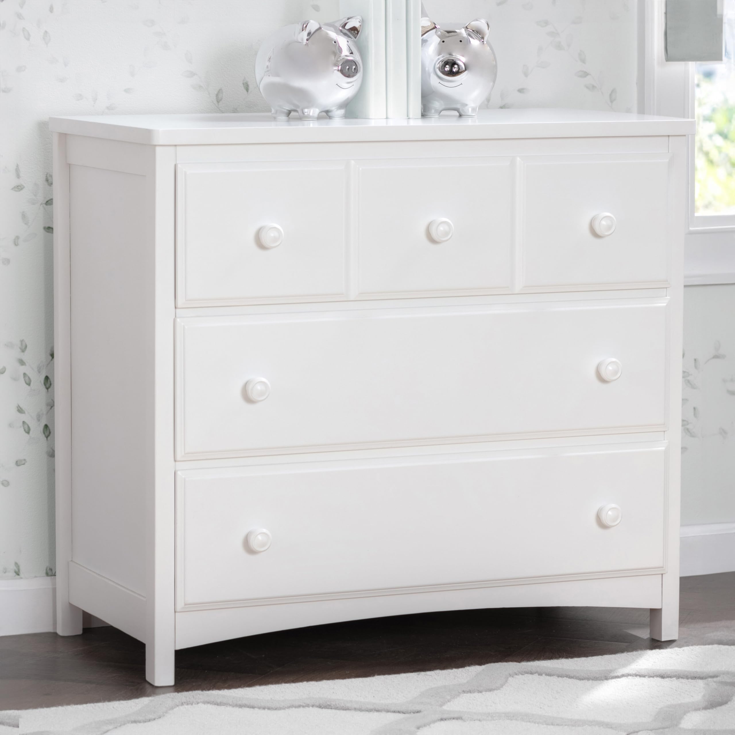Delta Children 3-Drawer Dresser with Interlocking Drawers - Sturdy White Nursery Dresser for Baby Clothes & Storage | Perfect for Kids' Bedroom, Nursery Organization & Baby Essentials Storage