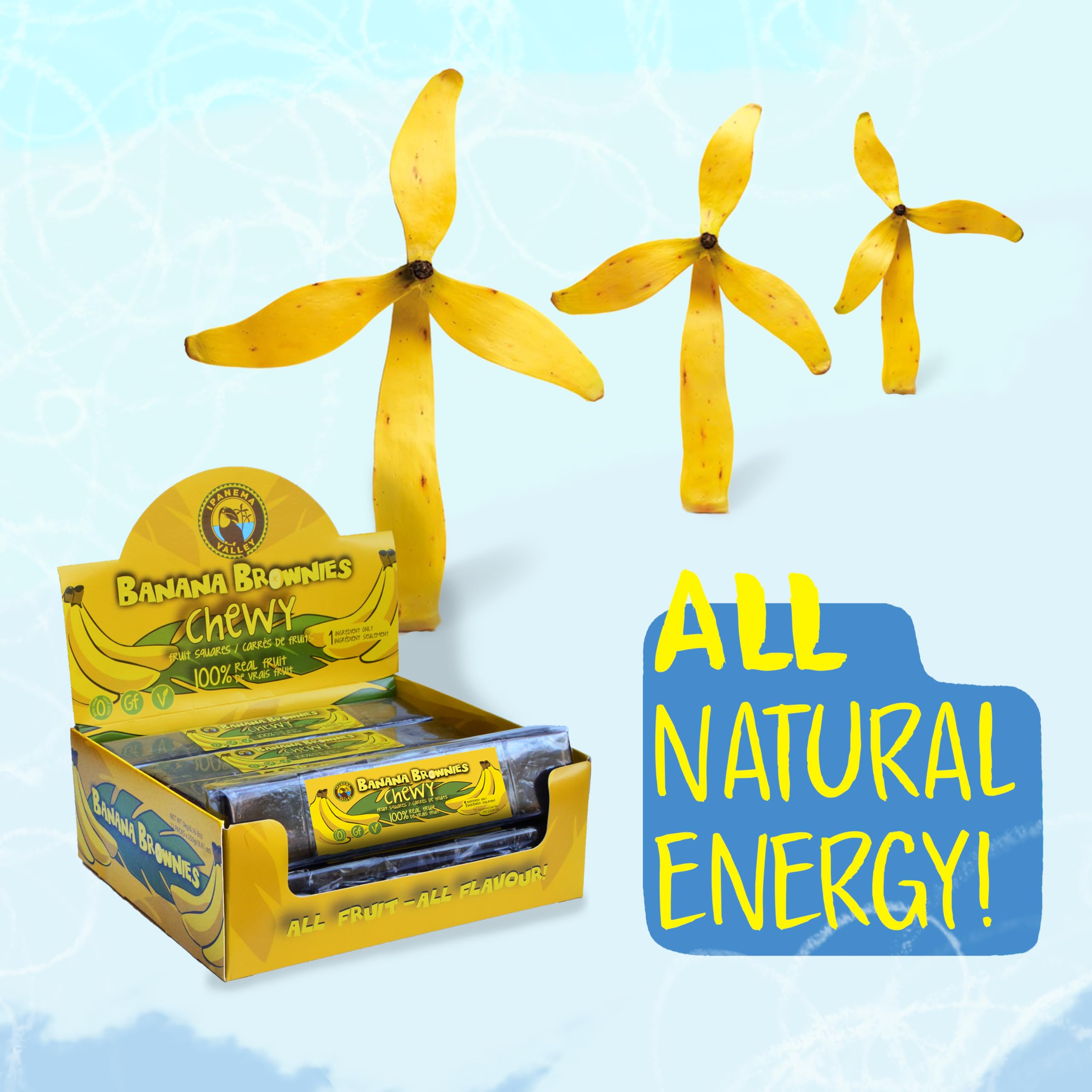Ipanema Valley Banana Brownies 250g - 12 Pack (120 Squares Original) - Vegan, Gluten Free, No Sugar Added, All Natural Fruit Snacks - Perfect for Healthy Snacking, Lunch Box Treats & On-the-Go Energy Boost