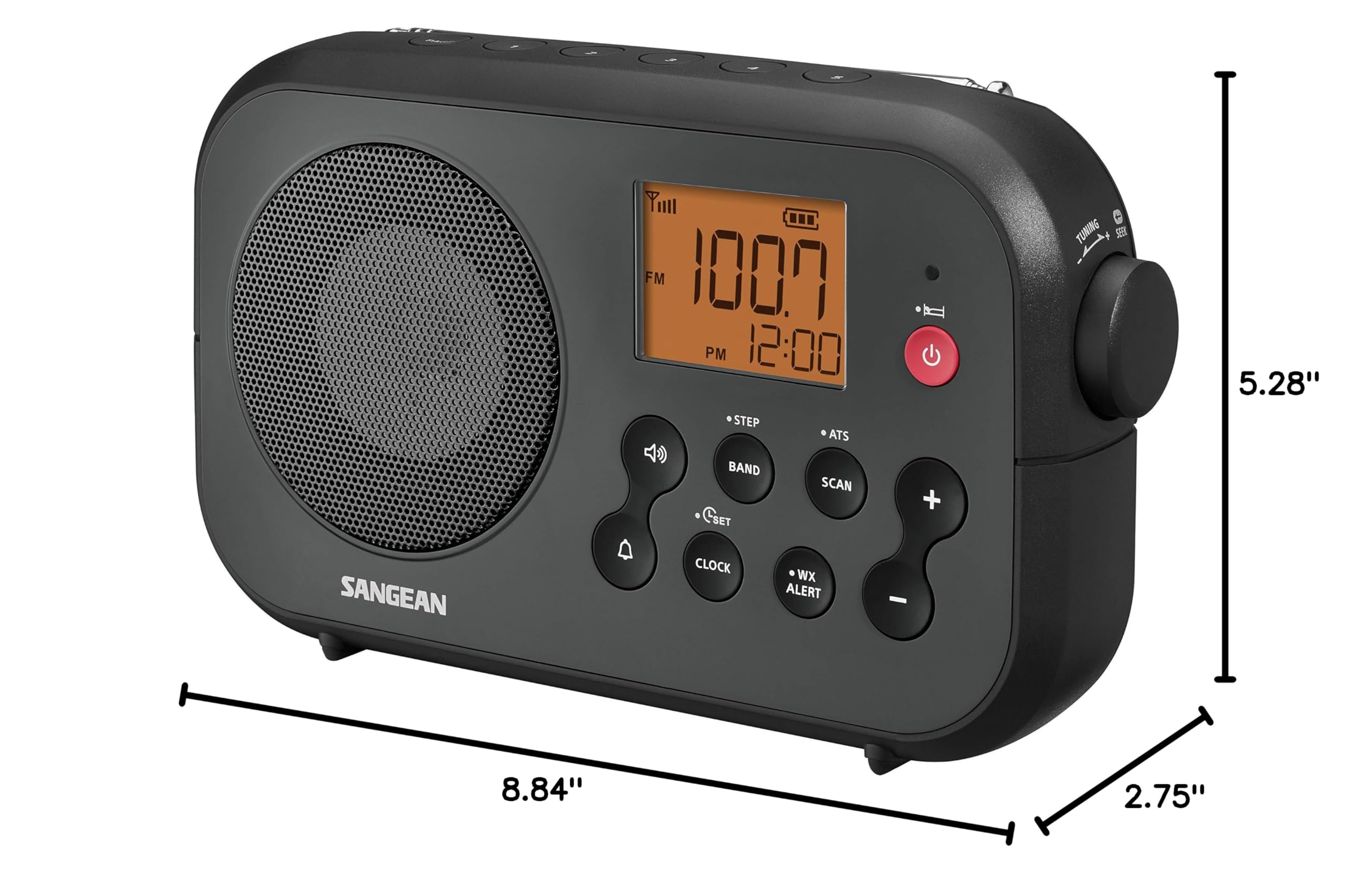 Sangean PR-D12 AM/FM NOAA Weather Alert Digital Tuning Portable Radio - Black | Emergency Preparedness, Outdoor Adventures & Home Use