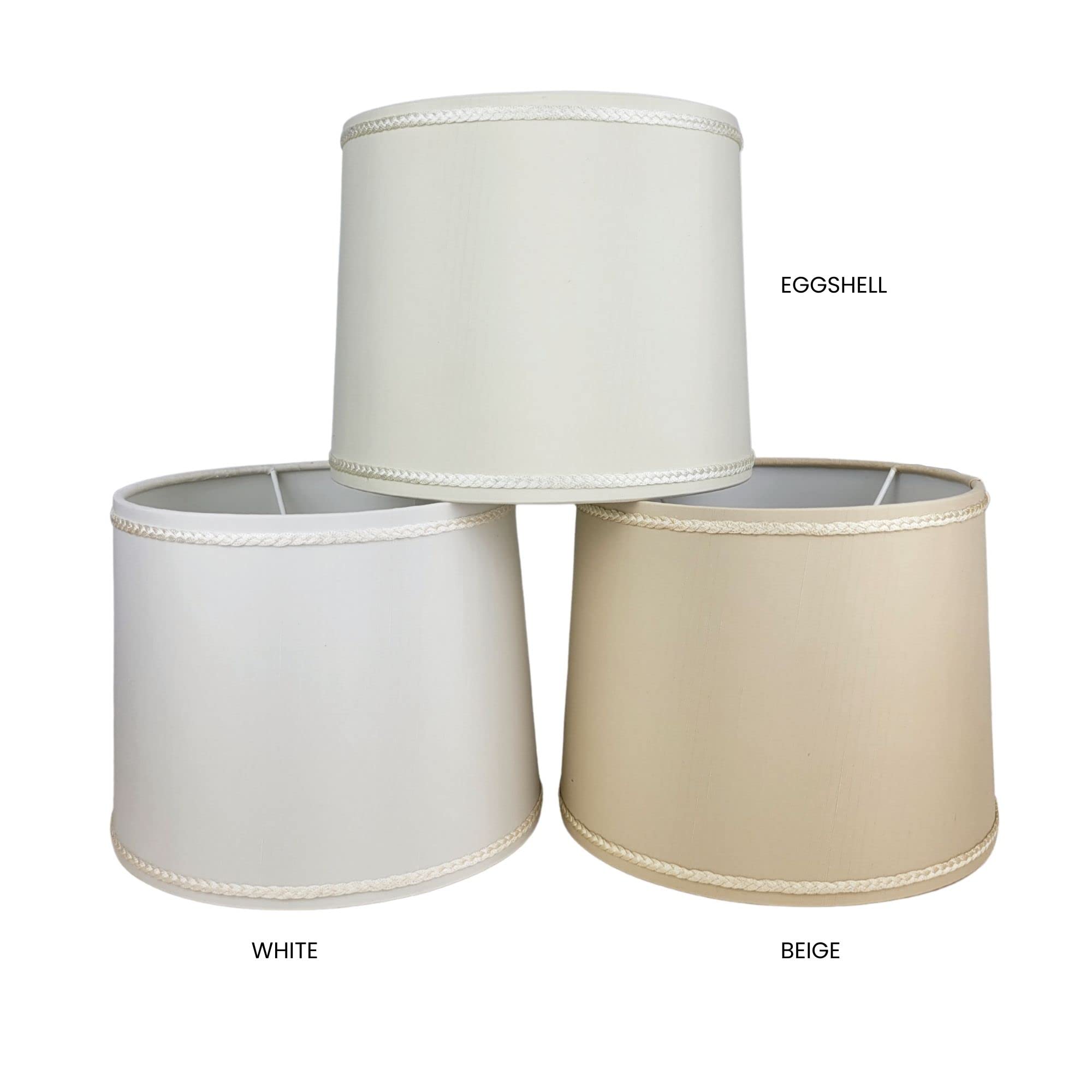 Royal Designs Small Drum Lamp Shade with Trim - 2 Pack White Fabric Shade (8