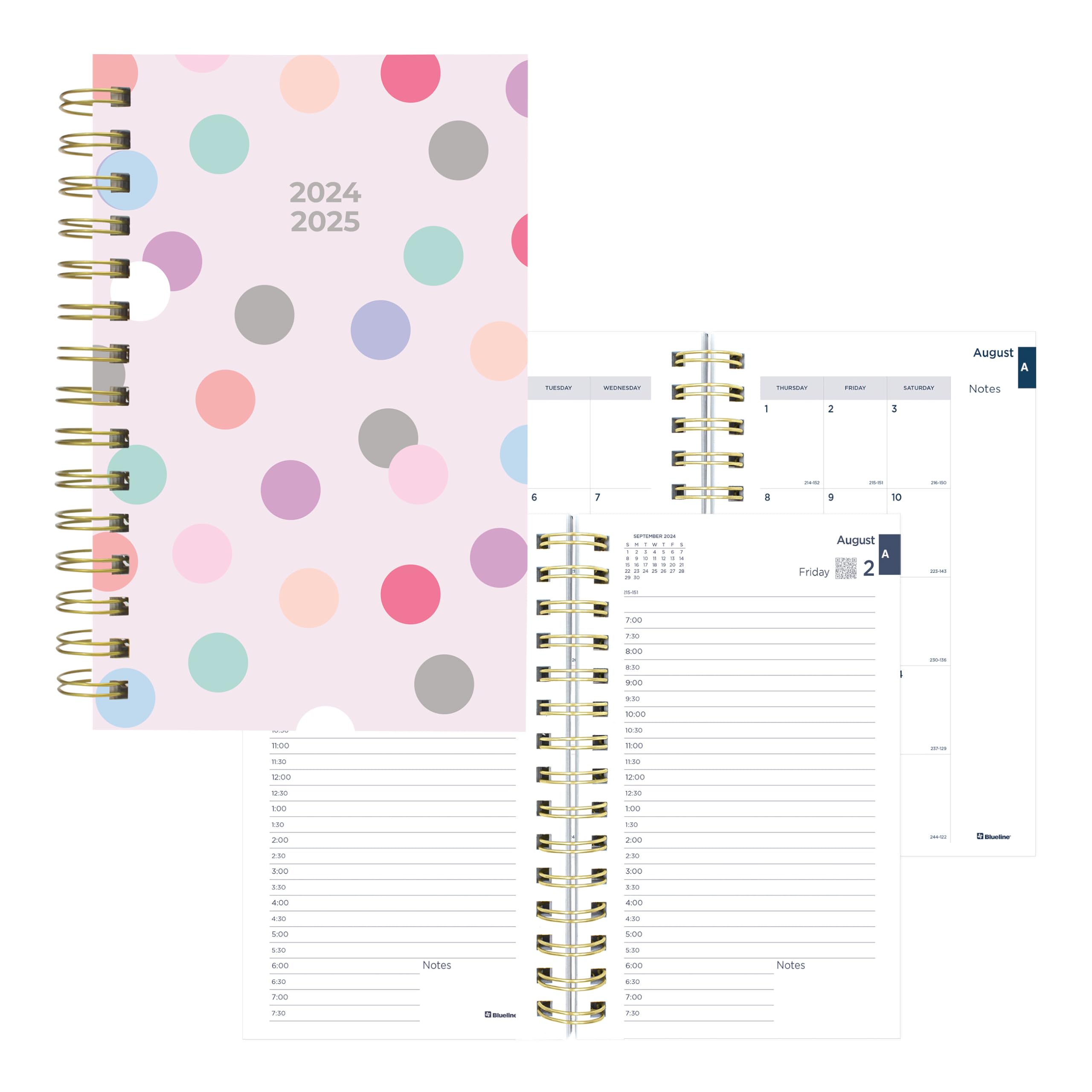 Blueline® 2024-2025 Academic Planner - August 2024 to July 2025 Gold Twin-Wire Bound Daily Monthly Planner with Poly Cover, 8