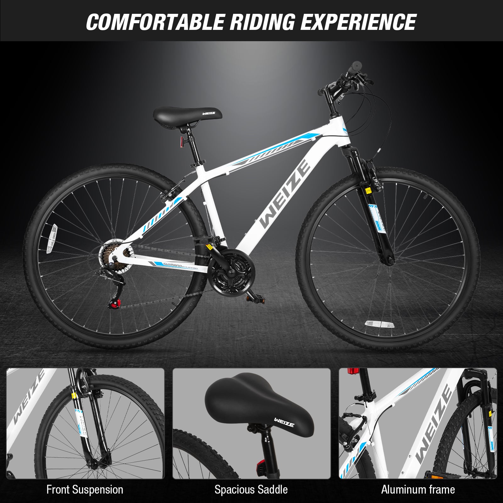 WEIZE 29 Inch Hardtail Mountain Bike for Men & Women - 21 Speed Trigger Shifter, Lightweight Aluminum Frame, Comfort Saddle & Suspension Fork - Perfect for Trail Riding, Commuting & Outdoor Adventures