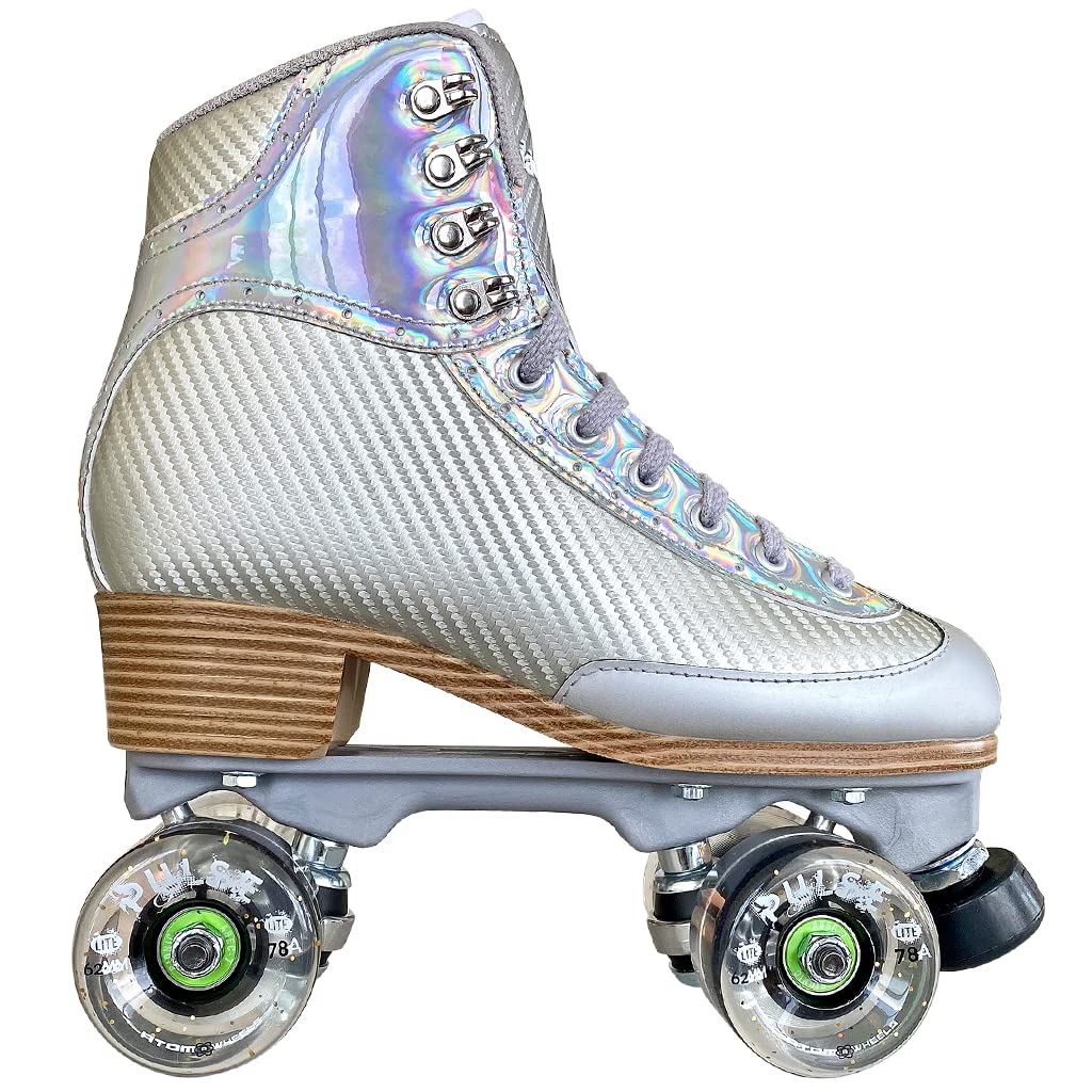 Jackson Ultima Vibe Tan Sole Roller Skates - Nylon Plate & Clear Glitter Lite Wheels - Women's Size 8 - Perfect for Indoor/Outdoor Skating, Rink, Fitness & Recreational Use