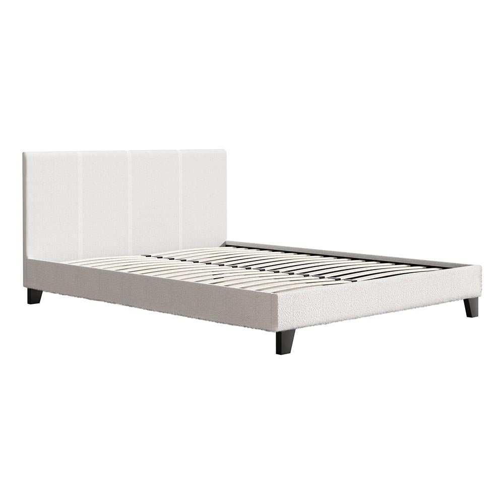 Coogee Queen Bed Frame - Soft White Bouclé Upholstered Platform Bed with Wooden Legs | Modern Bedroom Furniture for Master & Guest Rooms