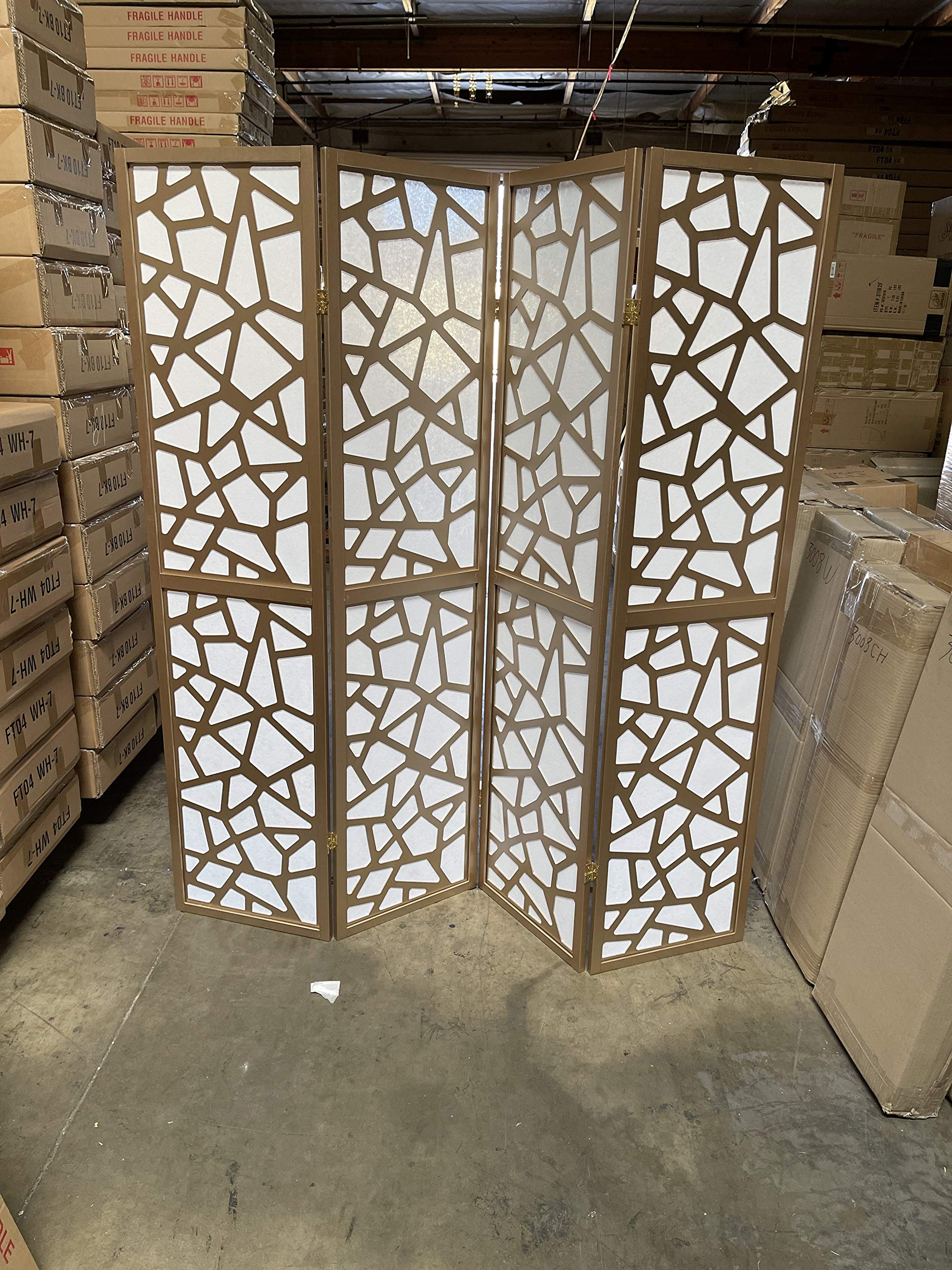 GYANO Square Room Divider Folding Screen - 3 to 10 Panels, Gold Finish, 4-Panel Version - Perfect for Home Office, Living Room Partition & Bedroom Privacy Screen