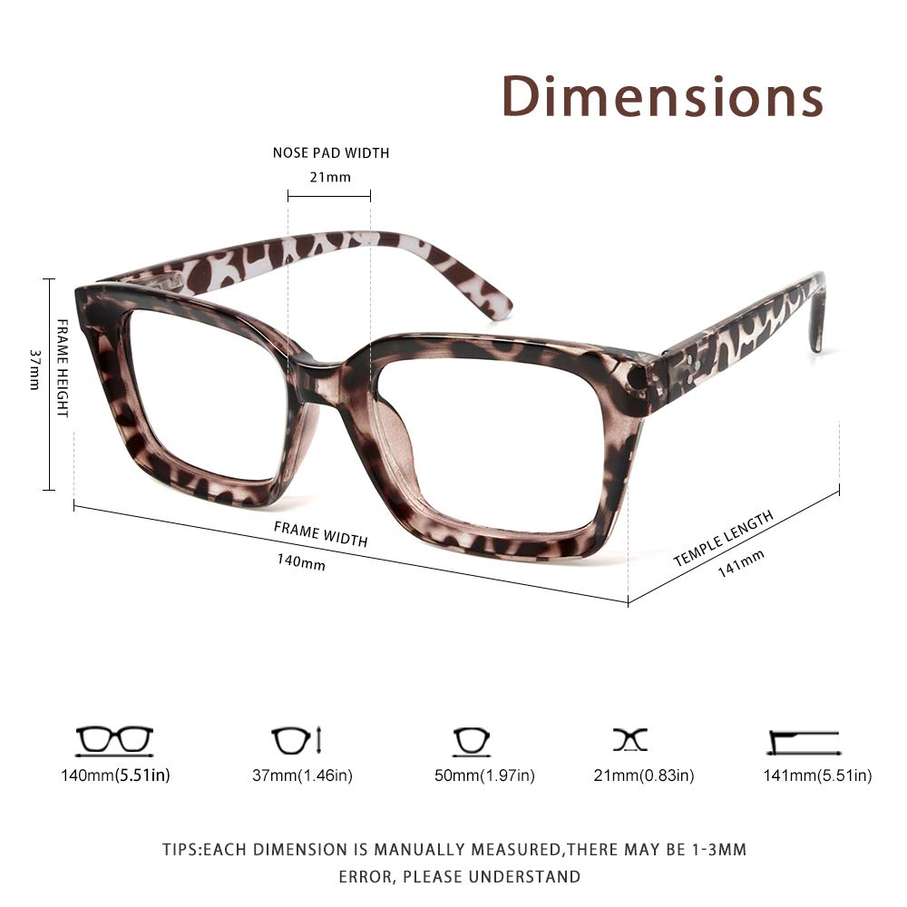 JiSoo Oversized Blue Light Blocking Reading Glasses for Women - Fashionable 1.5 Magnification Computer Glasses in Leopard Brown | Perfect for Office Work, Screen Time & Night Reading