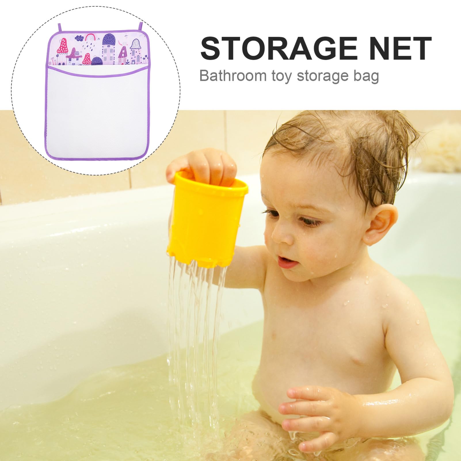DRESSOOS Bath Toy Storage Bag - Waterproof Shower Organizer for Kids Bath Toys, Purple Polyester - Perfect for Bathroom, Pool & Beach Toy Organization