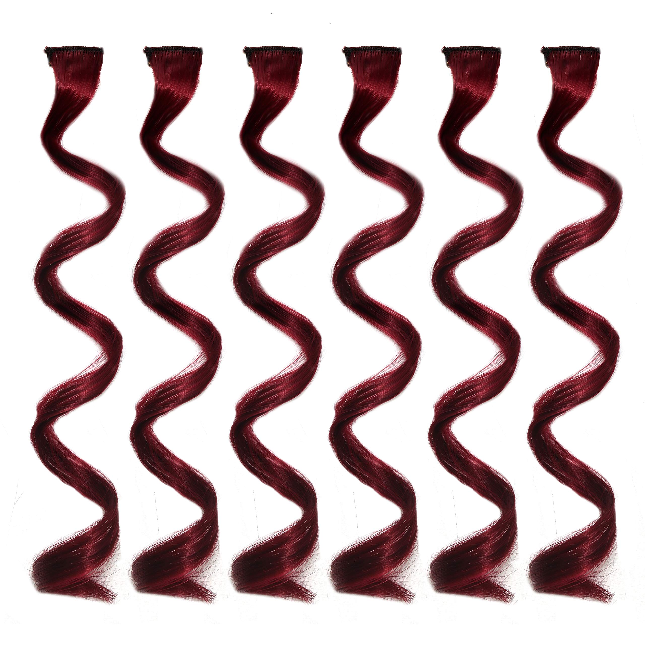 Rapidsflow® 6-Piece Curly Maroon Hair Extensions for Women & Girls - 100% Real Human Hair Highlights for Party, Cosplay & Daily Styling