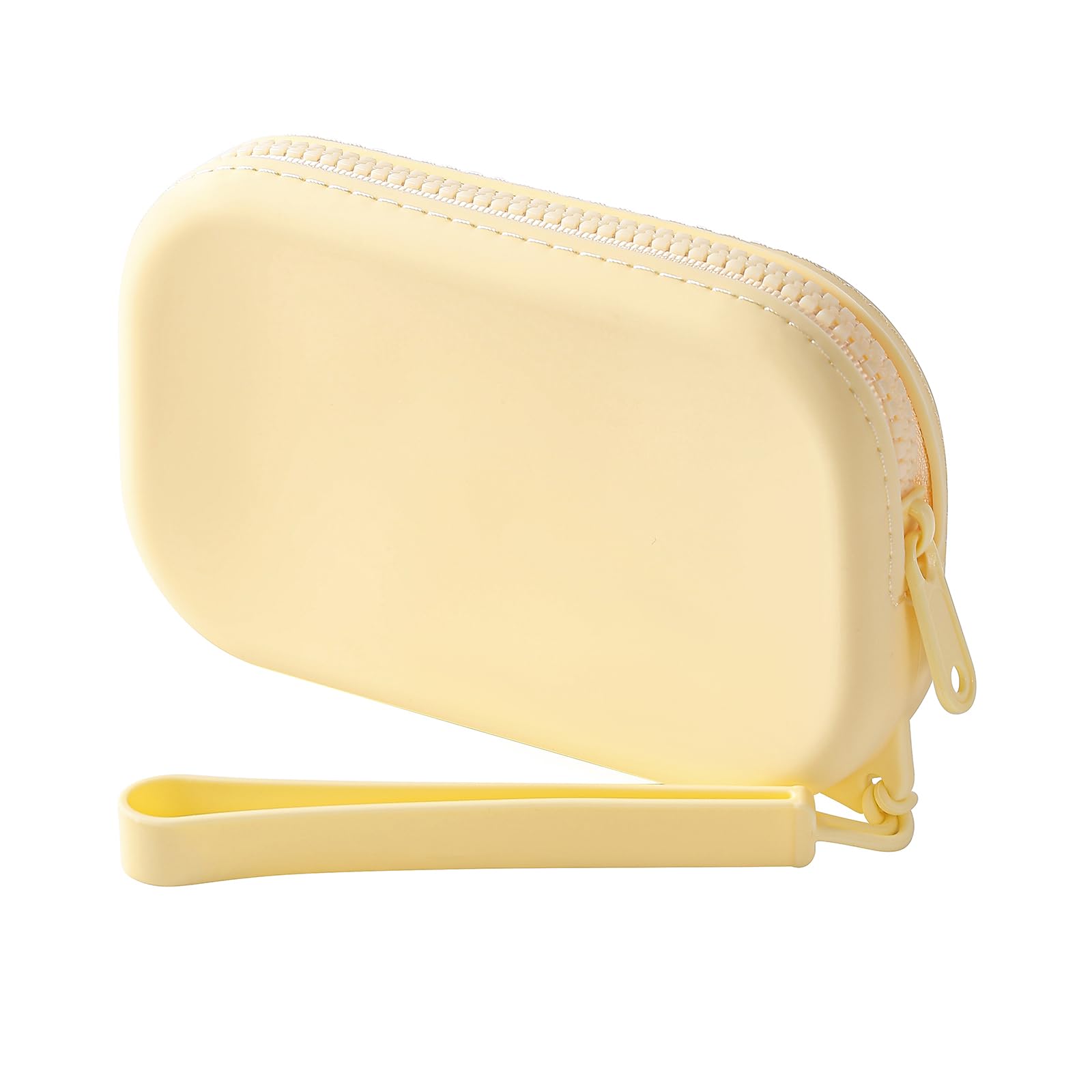 Portable Silicone Makeup Bag for Women - Small Waterproof Travel Toiletry Cosmetic Organizer with Zipper Closure & Handle (Yellow) - Perfect for Gym, Beach, Camping & Daily Essentials Storage