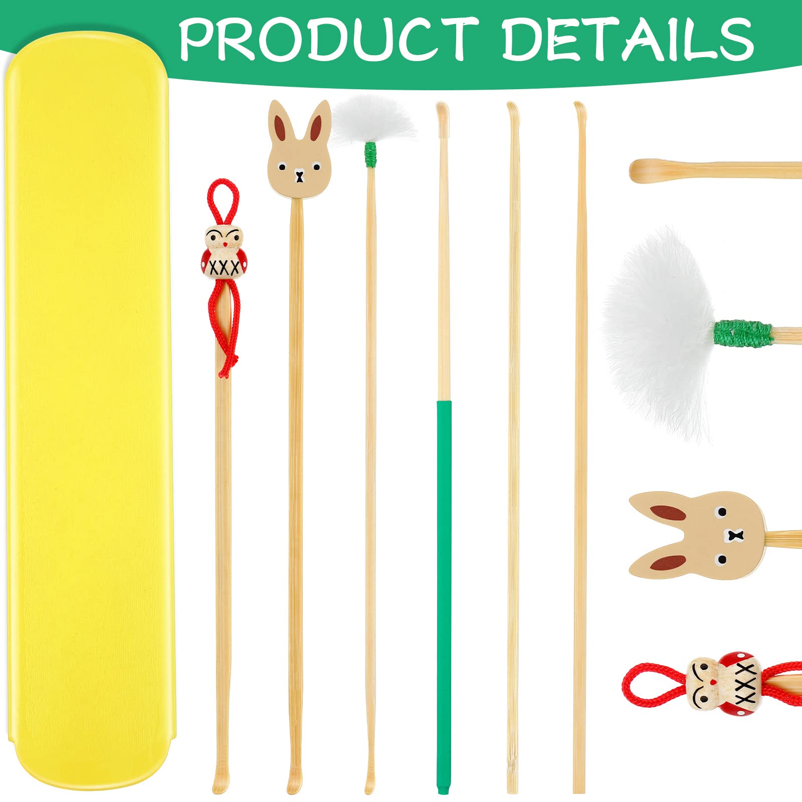 Tondiamo 6-Piece Bamboo Ear Cleaning Kit with Bunny & Goose Feather - Gentle Ear Wax Removal Tools for Adults & Kids - Perfect for Home, Travel & Personal Hygiene Care