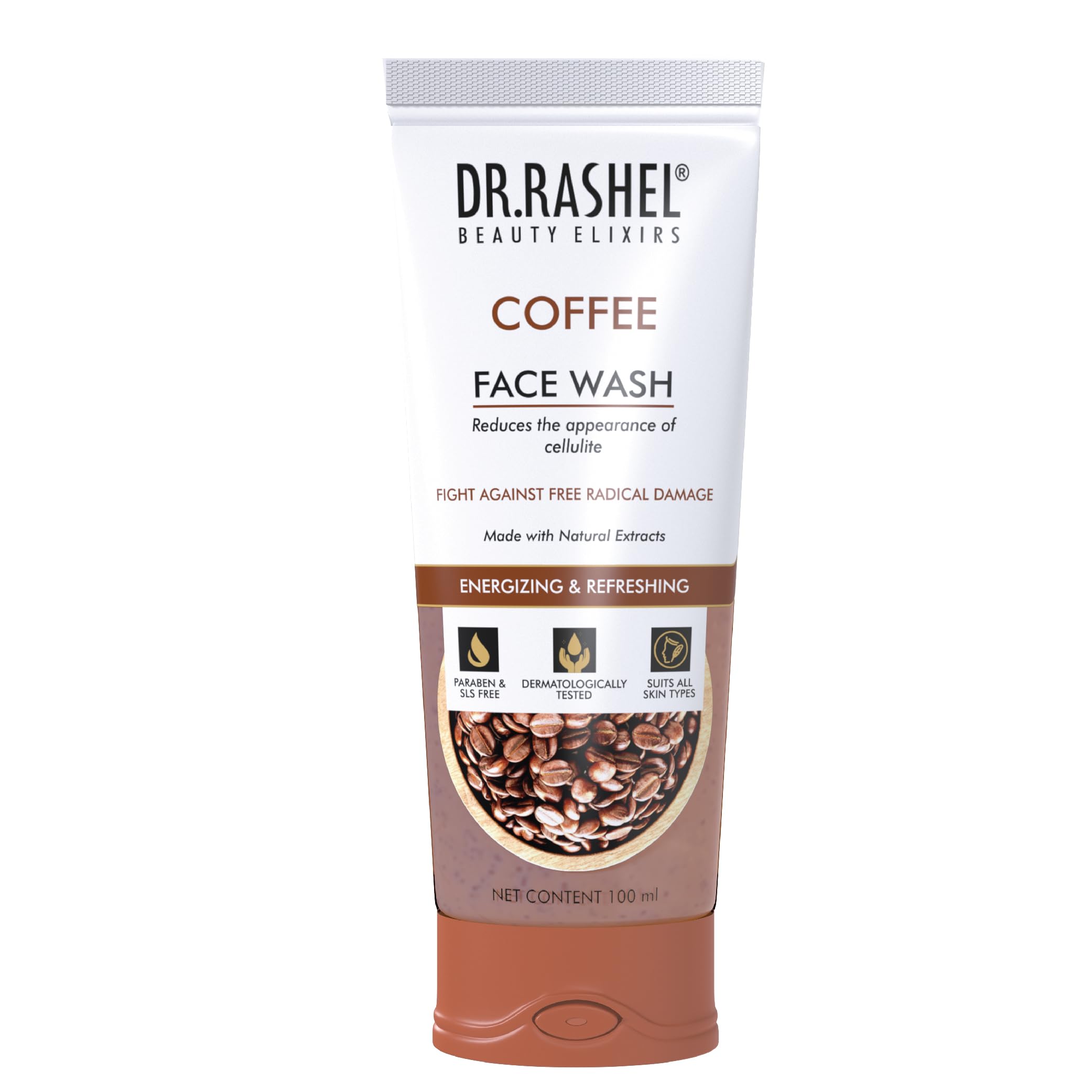 DR.RASHEL Coffee Face Wash for Men & Women - Deep Cleansing & Purifying with Crushed Coffee Beans & Natural Ingredients, Suitable for Oily to Normal Skin (100ml) | Perfect for Morning Skincare Routine & Acne-Prone Skin