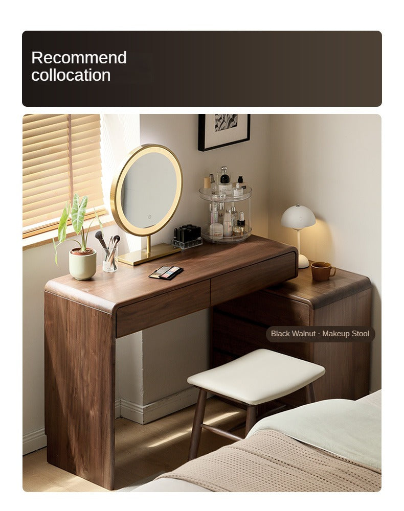 Solid Black Walnut Wood Dressing Table with Drawers - Elegant Vanity Desk for Bedroom, Makeup & Jewelry Storage