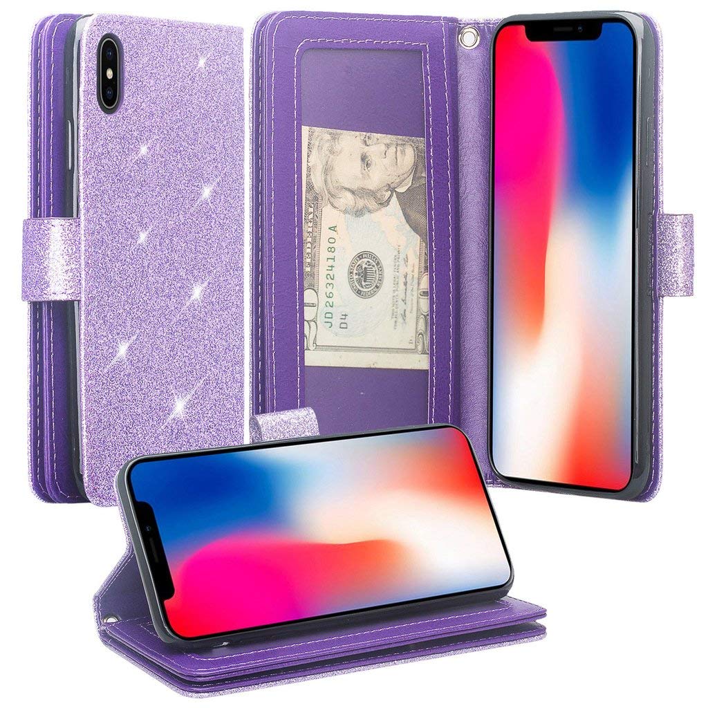 Premium GW USA Leather Wallet Case for Apple iPhone Xs Max (2018) - Cute Purple Phone Cover with Kickstand for Women | Perfect for Everyday Use, Travel & Business Meetings