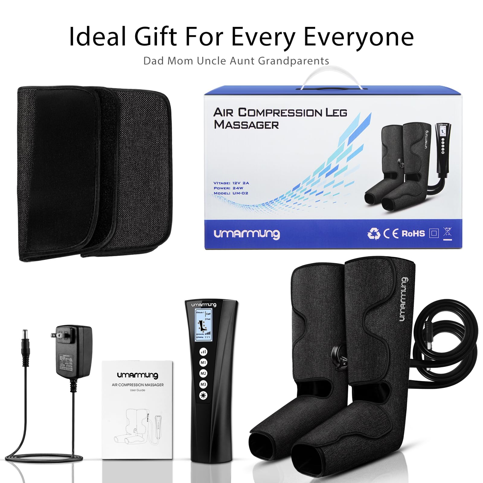 UMARMUNG Air Compression Leg Massager with Heat - Best Gifts for Women, Men, Mom & Dad - Relieves Varicose Veins, Edema, Muscle Fatigue, Cramps & Swelling - Perfect for Home Relaxation, Post-Workout Recovery & Holiday Gifts (Christmas, Father's Day, Mother's Day)