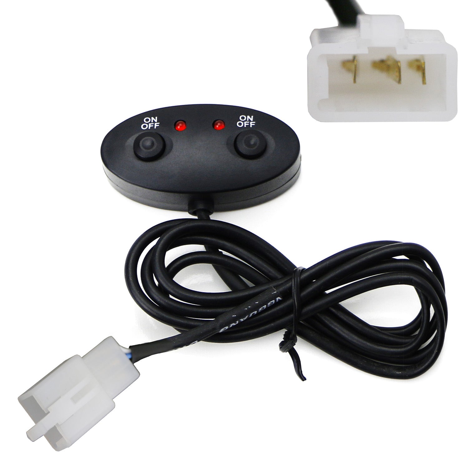12V Push Button Dual Switch with LED Indicator Lights and 3 Prong Adapter/Pigtails - Perfect for Automotive, Marine, and DIY Electrical Projects