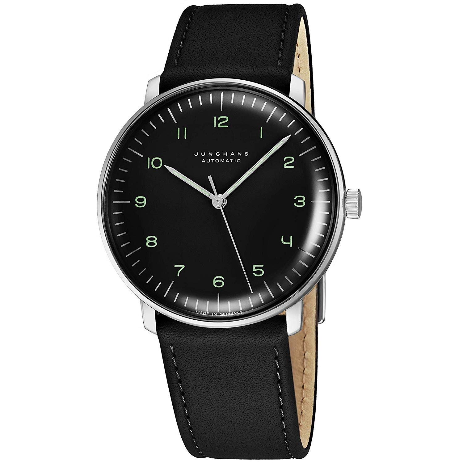 Junghans Max Bill Automatic Men's Watch - 38mm Black Dial Analog Watch with Luminous Hands - Stainless Steel Case & Genuine Leather Strap - German Made Luxury Timepiece (Model 027/3400.00) | Perfect for Business, Formal Events & Everyday Wear