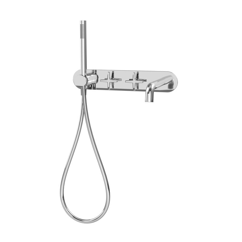 Rubi Lexa Wall Mounted Bathtub Faucet - Modern Matte Black Brass Spout with Hand Shower - Perfect for Bathroom Renovation & Spa-Like Experience