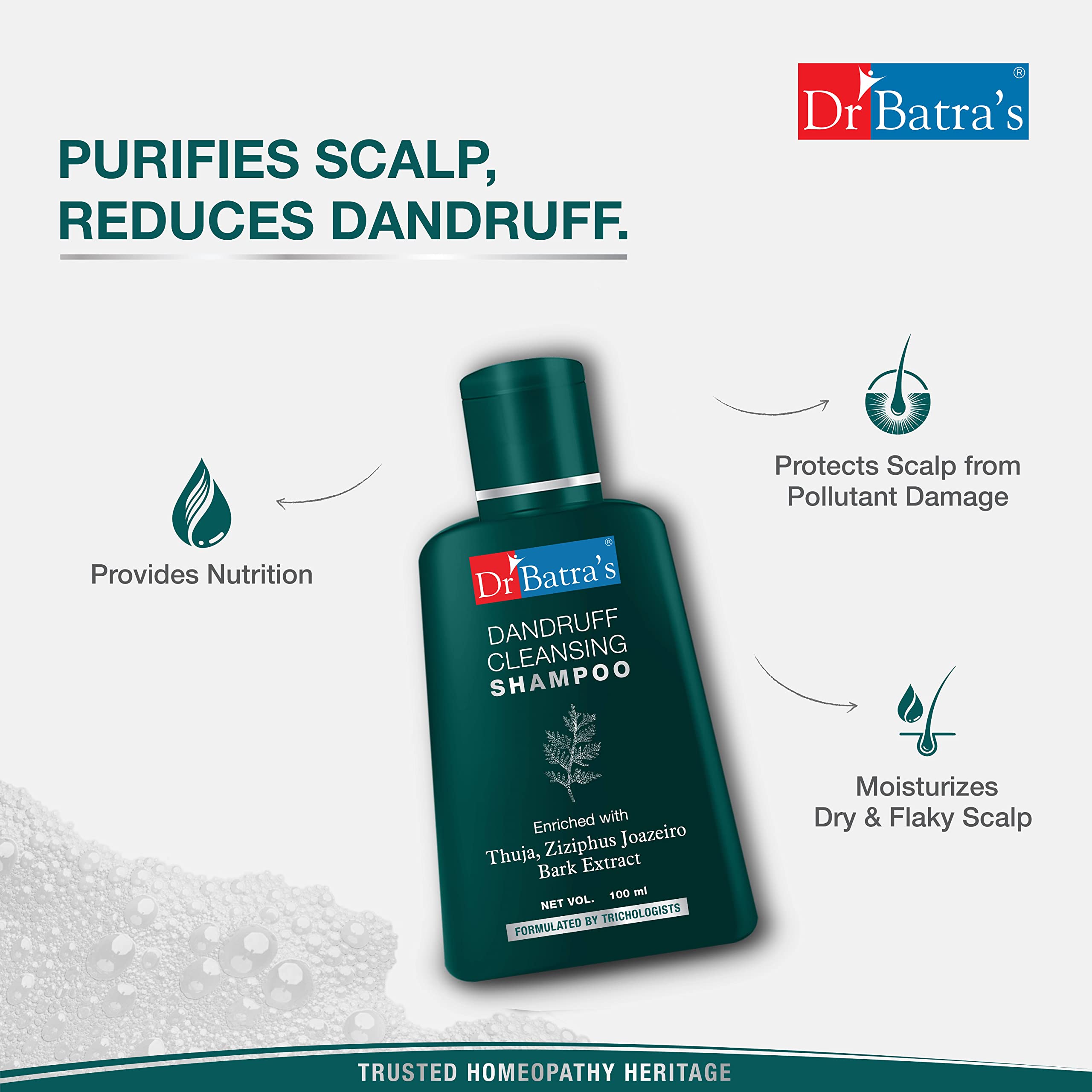 Dr Batra's Anti-Dandruff Shampoo for Scalp Care - 100ml | Gentle Cleansing Formula for Flaky, Itchy Scalp | Daily Use for Healthy Hair (Home & Travel Size)