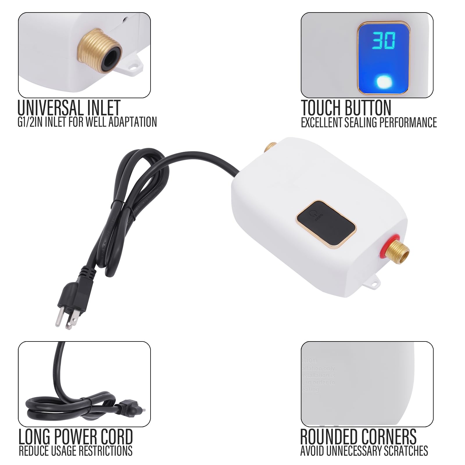 3kW 110V Electric Tankless Water Heater with LED Display - Instant On-Demand Hot Water for Under Sink Installation in Kitchen, Bathroom & Washing Areas (White) - Perfect for Small Homes, Apartments & RVs
