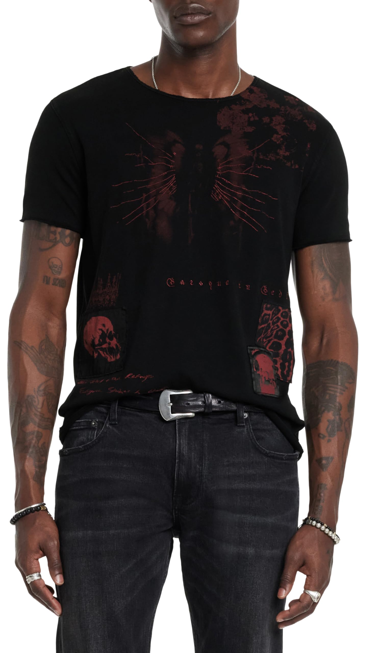 John Varvatos Men's Patch Tee - Stylish Graphic T-Shirt for Casual Wear & Street Fashion | Perfect for Everyday Outfits, Parties & Date Nights
