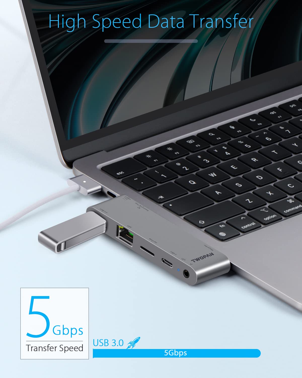 MacBook Pro M2 Pro/Max 14/16 inch USB C Hub - 5-Port Adapter for MacBook Pro M1/M2 2023-2018 & MacBook Air M2 2022 - with 1000M LAN, Micro SD Card Reader, USB-C PD Charging & 3.5mm Audio Jack - Perfect for Office Work, Gaming & Content Creation