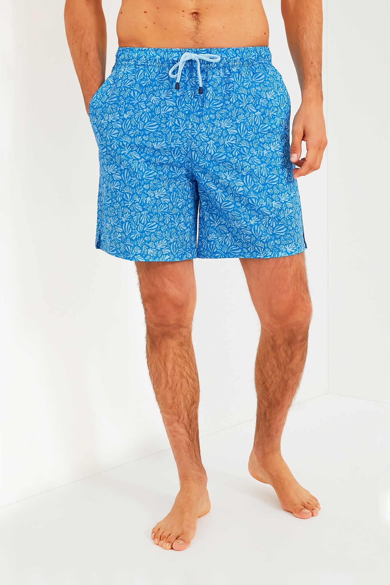 Blue Macaw Henri Botanical Swim Trunks for Men - Quick Dry Beach Shorts with Pockets, Tropical Floral Design - Perfect for Pool, Vacation & Summer Outings
