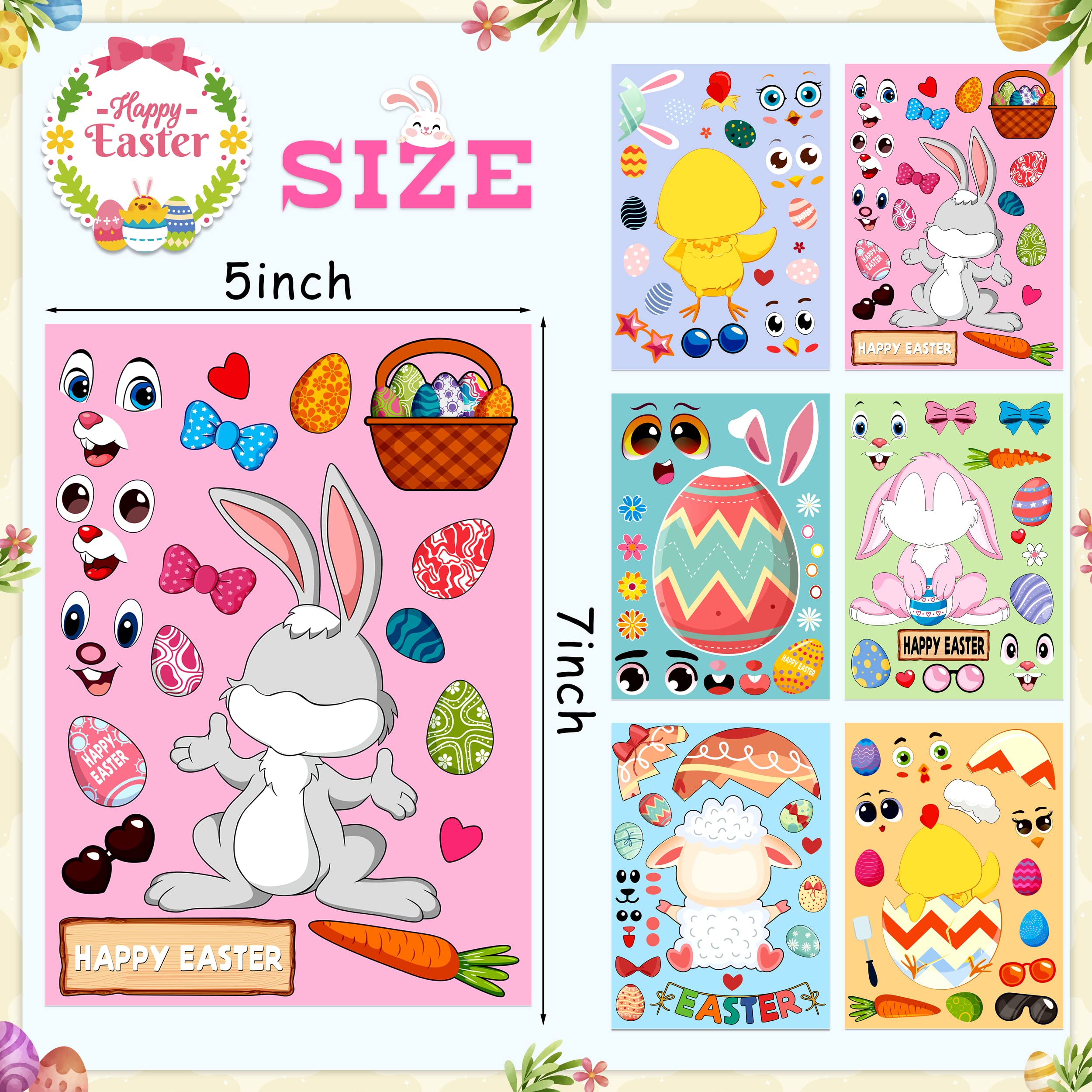 LINAYE 36 Sheets DIY Easter Craft Stickers for Kids - Easter Basket Stuffers, Party Favors, Scrapbooking & Card Making Supplies (Fun Classroom & Home Activity)