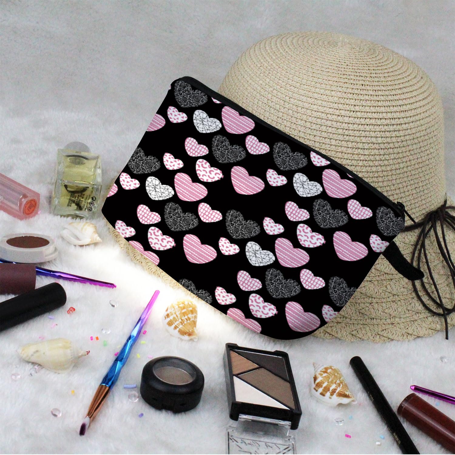Cute Pink Heart Makeup Bag - Small Cosmetic Organizer with Zipper Pouch for Women, Perfect Gift for Friends & Sisters - Ideal for Travel, Daily Use & Makeup Storage