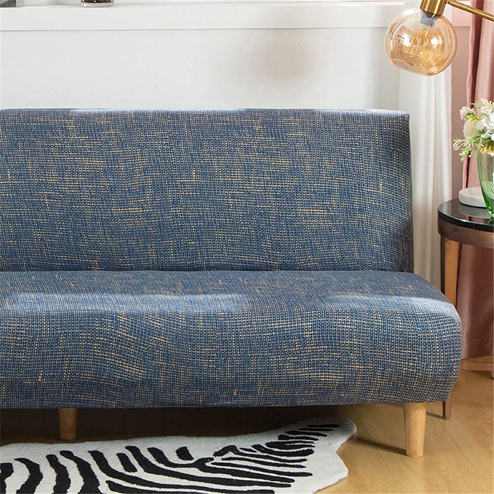 Stretch Sofa Slipcover - Armless Futon Cover, Printed Fitted Furniture Protector, Elastic Polyester Spandex, Washable Sofa Cover for Folding Couch - Perfect for Living Room, Dorm, Apartment & Home Decor Protection