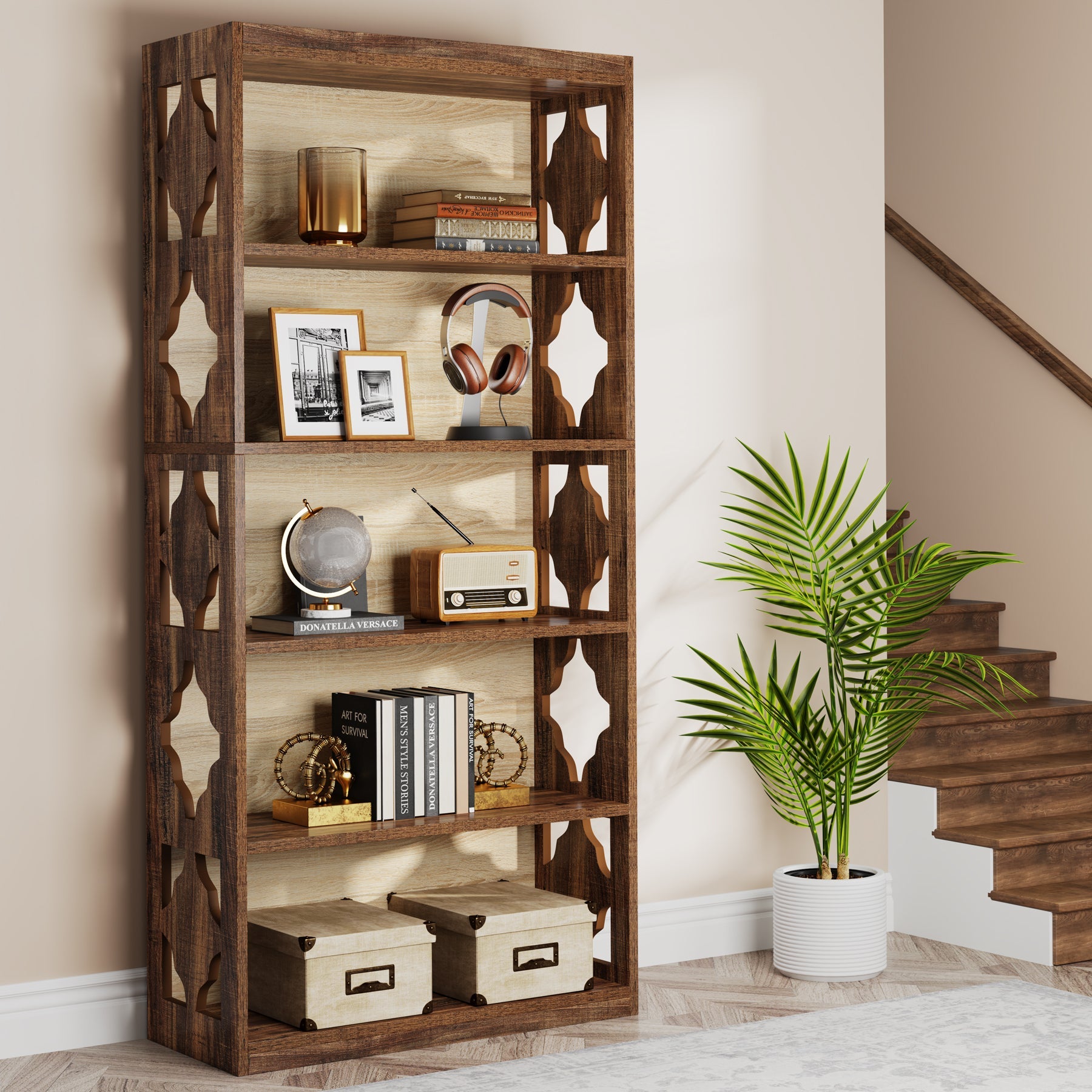 6 Tier Bookshelf, 70 Inch Tall Wood Bookcase with Storage Shelves - Perfect for Living Room, Office, Bedroom & Home Library Organization