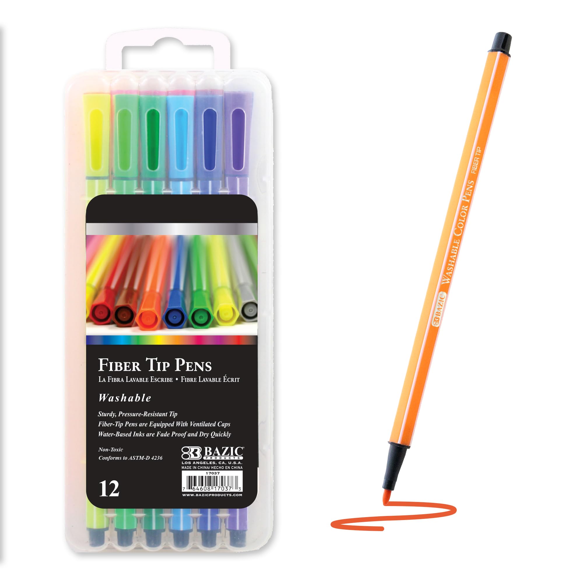 BAZIC 12-Color Washable Fiber Tip Fineliner Pens Set - Fine Point Markers for Writing, Drawing, Coloring & Note Taking - Ideal for Students, Artists & Teachers (12 Pens/Pack, 144-Packs) - Perfect for School Projects, Art Classes, Bullet Journaling & Office Work