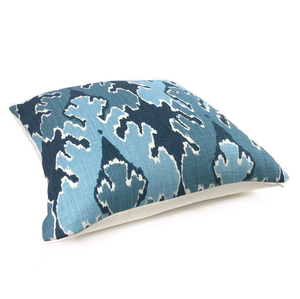 Kelly Wearstler Bengal Bazaar Teal Blue Linen Pillow Cover - Luxury Home Decor Throw Pillow Case for Sofa, Bed & Living Room