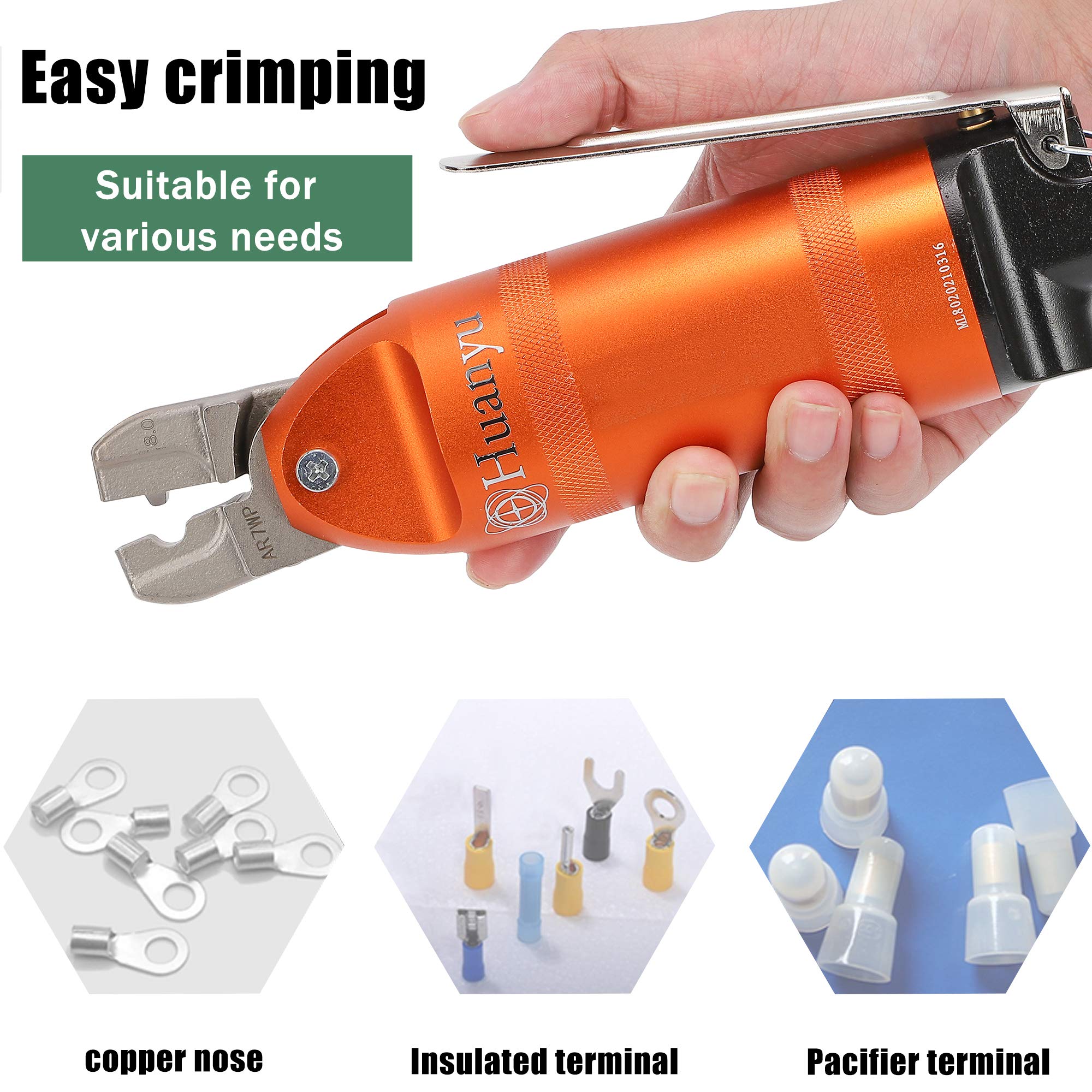 Huanyu 8.0mm Pneumatic Crimping Pliers - Professional Copper Wire Terminal Crimper Tool with Air Nipper for Electrical Wiring (Ideal for Automotive, HVAC & Industrial Applications)