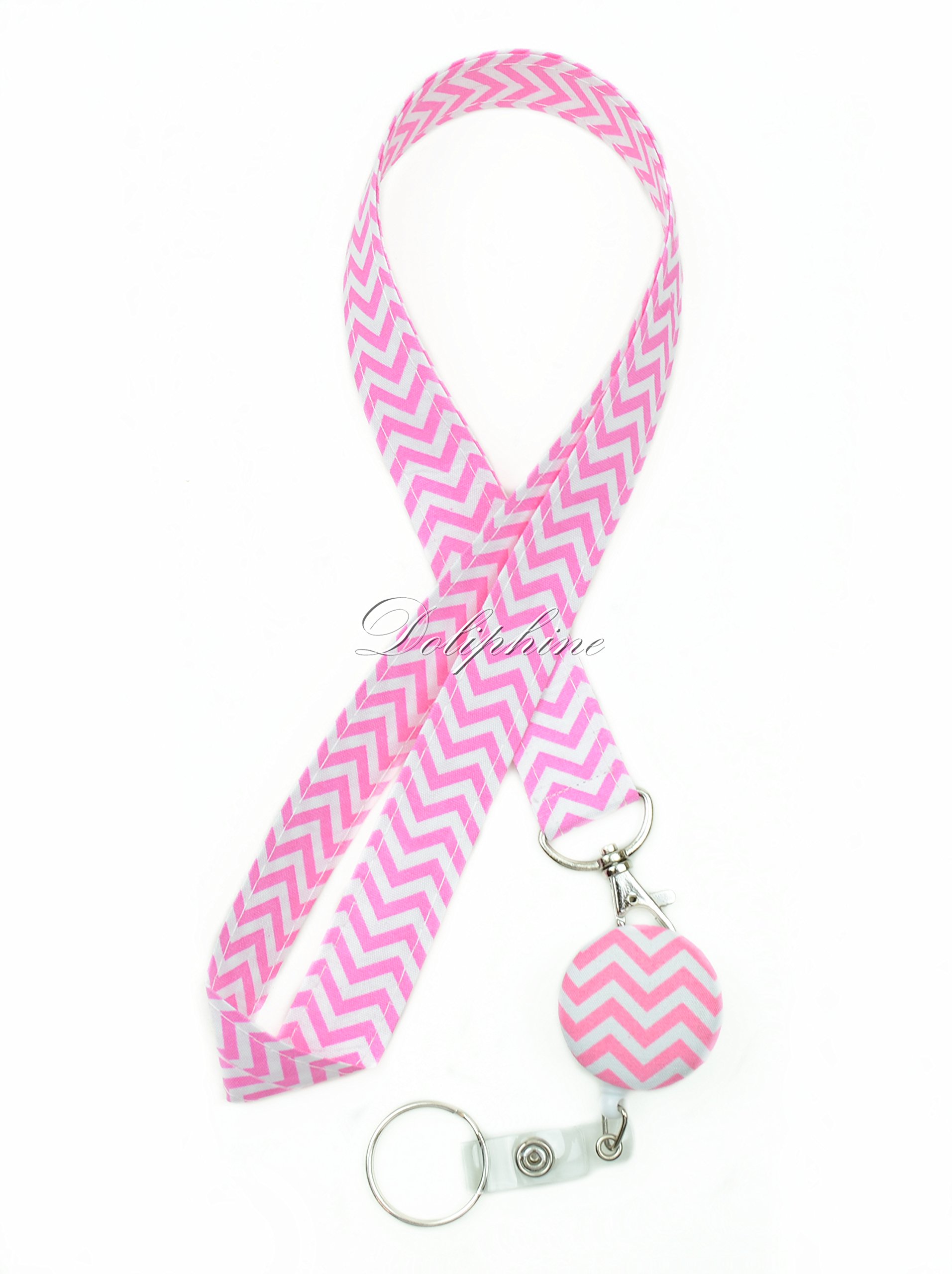 Retractable Lanyard for Keys & ID - Pink Wave Fabric Neck Strap for Work & Events
