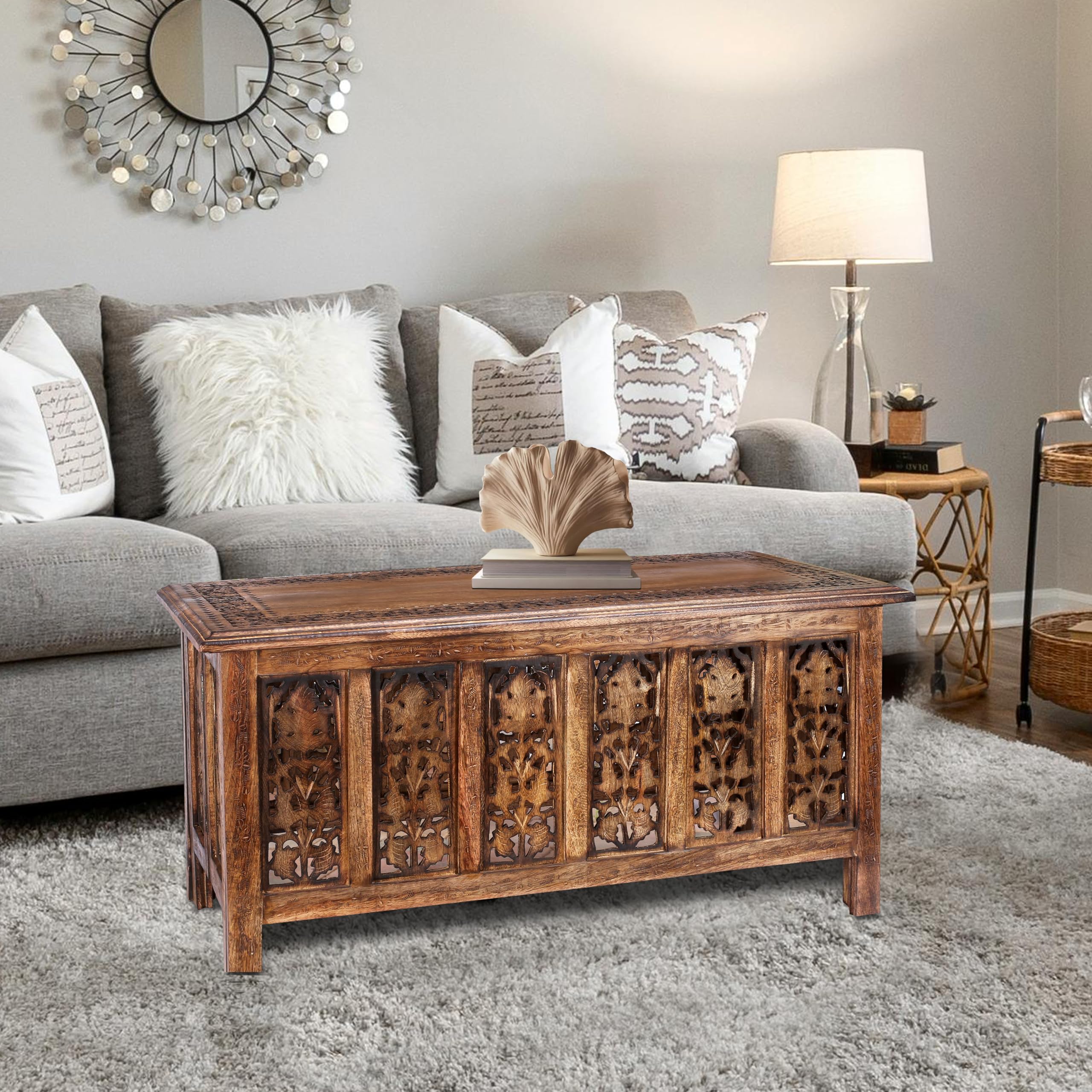 Modern Rectangular Wooden Coffee Table 36x18 Inch - Burnt Finish Living Room Center Table, Entryway Console Table for Magazines, Books & Plants | Perfect for Small Spaces, Apartments & Cozy Home Decor