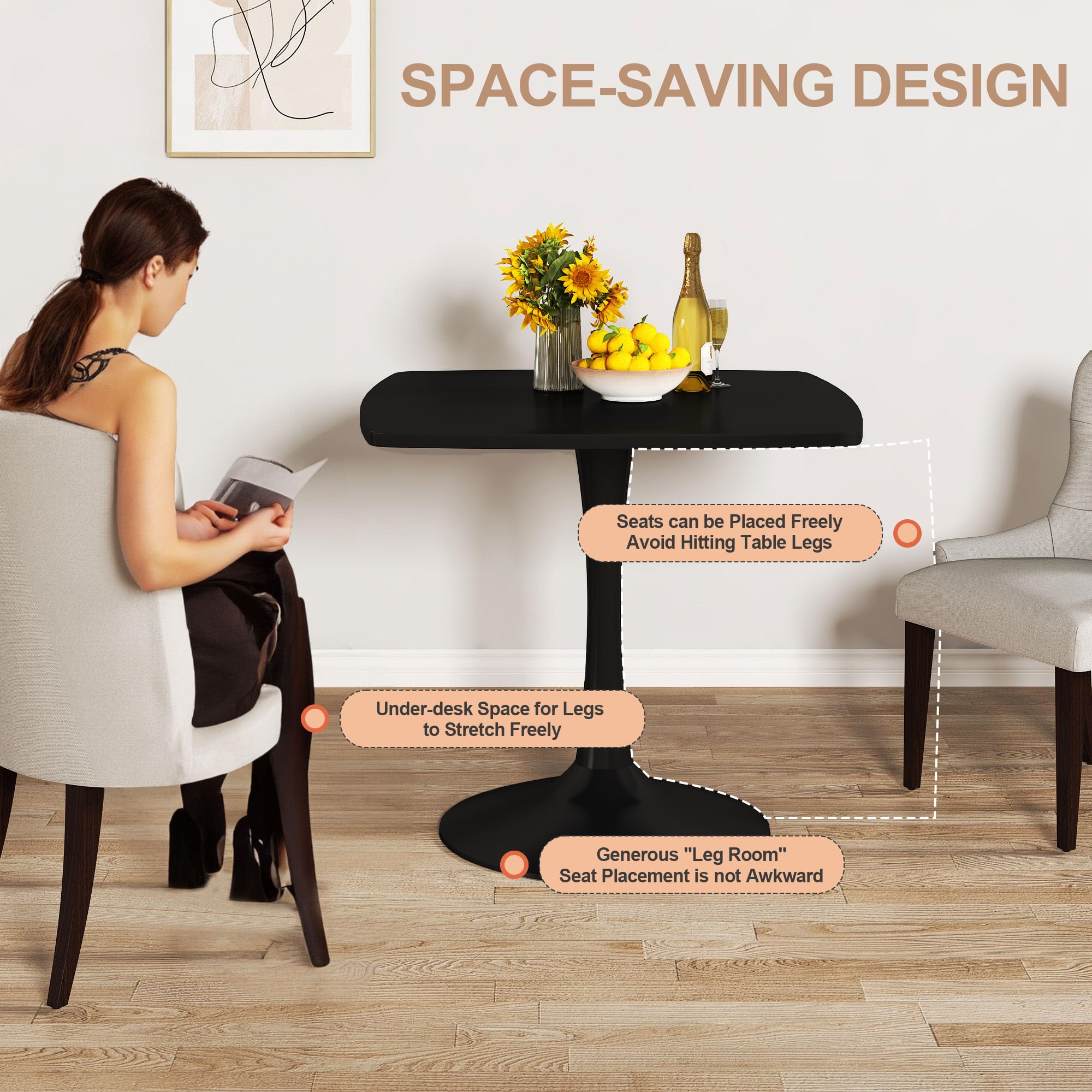 DKLGG 31.5 Inch Black Square Tulip Dining Table - Modern Pedestal Kitchen Table with Sturdy MDF Tabletop & Metal Base - Compact Space-Saving Design for 2-4 People - Perfect for Small Apartments, Breakfast Nooks, and Cozy Dining Areas