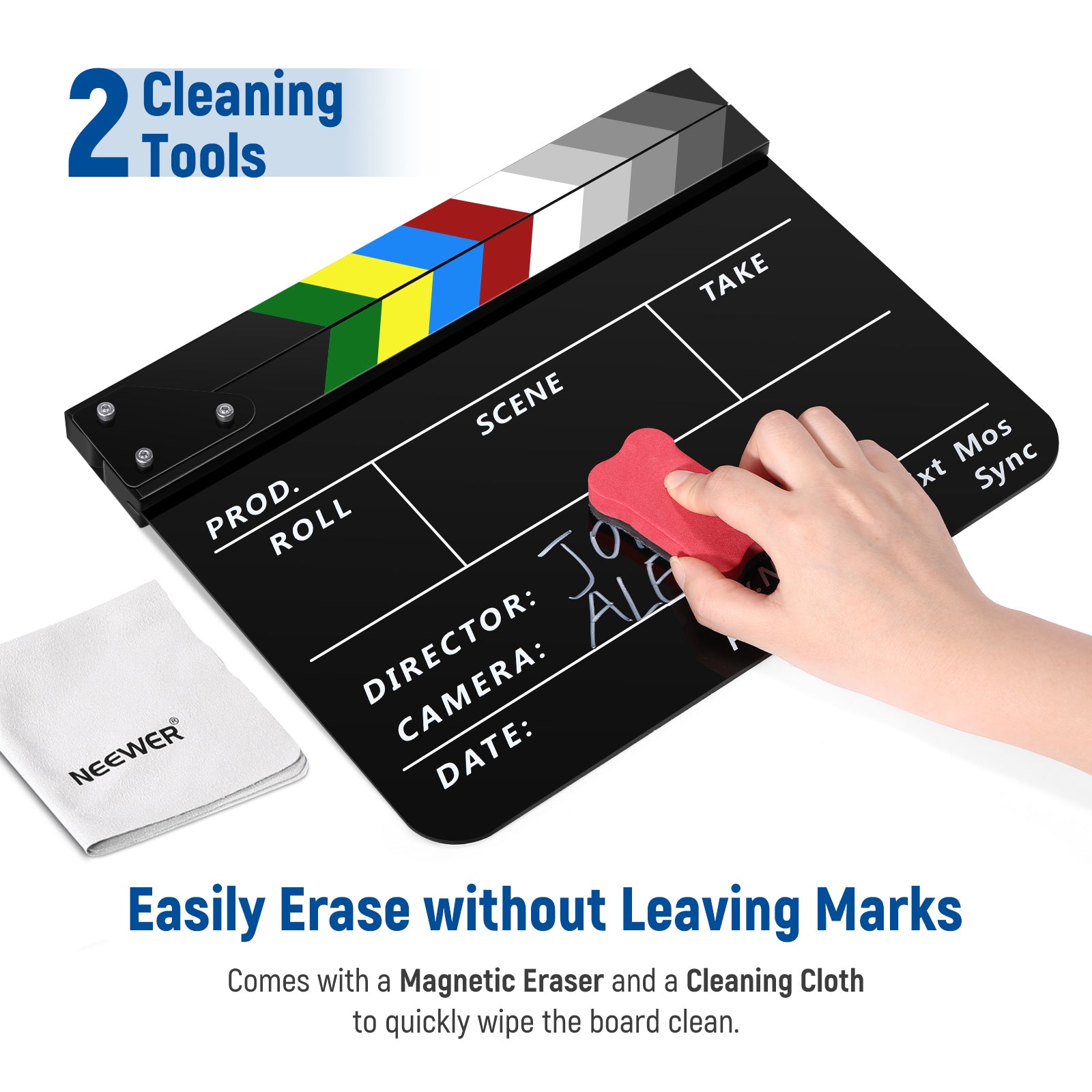 NEEWER 12”x10” Acrylic Film Clapper Board - Professional Plastic Movie Clapboard for Filmmaking, Theater Decor & Video Production | Perfect for Indie Films, YouTube Videos & Acting Classes