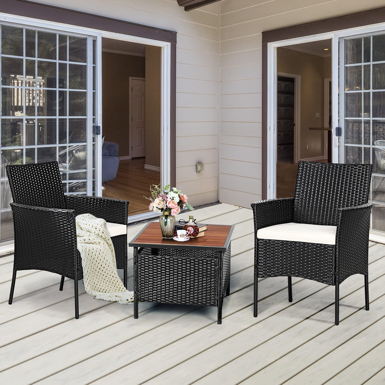 Tangkula 4-Piece Outdoor PE Rattan Patio Chair Set with Removable Cushions - All-Weather Wicker Armchairs for Garden, Poolside, Lawn, Porch & Backyard Dining (Black) | Perfect for Relaxing, Entertaining & Outdoor Gatherings