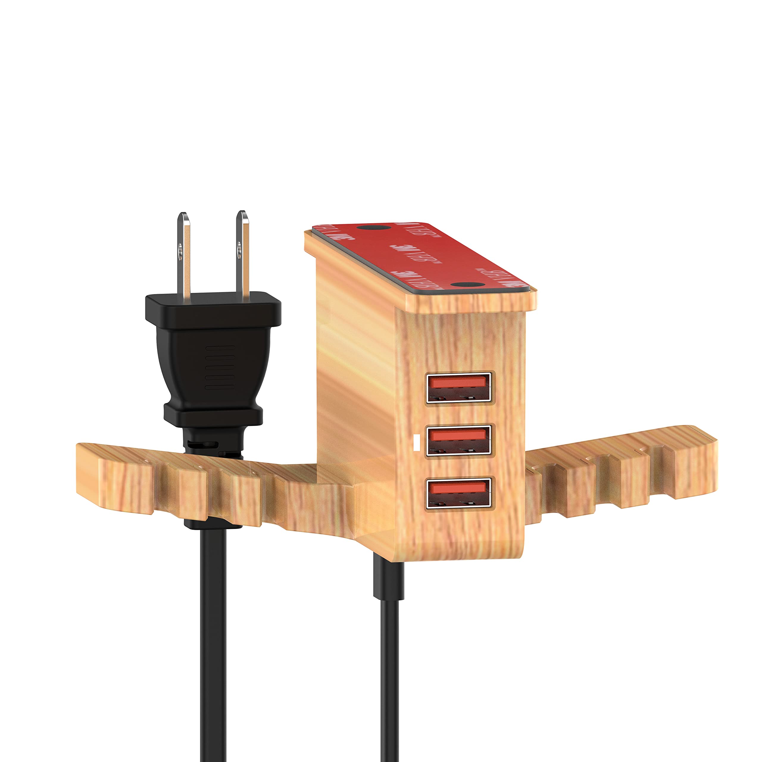 Cozoo Wooden Headphone Stand with 3-Port USB Charger & Smart Watch Dock - Under Desk Mount for Wireless Headphones, iWatch, and Dual Earphone Hanger - Perfect for Home Office, Gaming Setup & Workspace Organization (UL Certified)