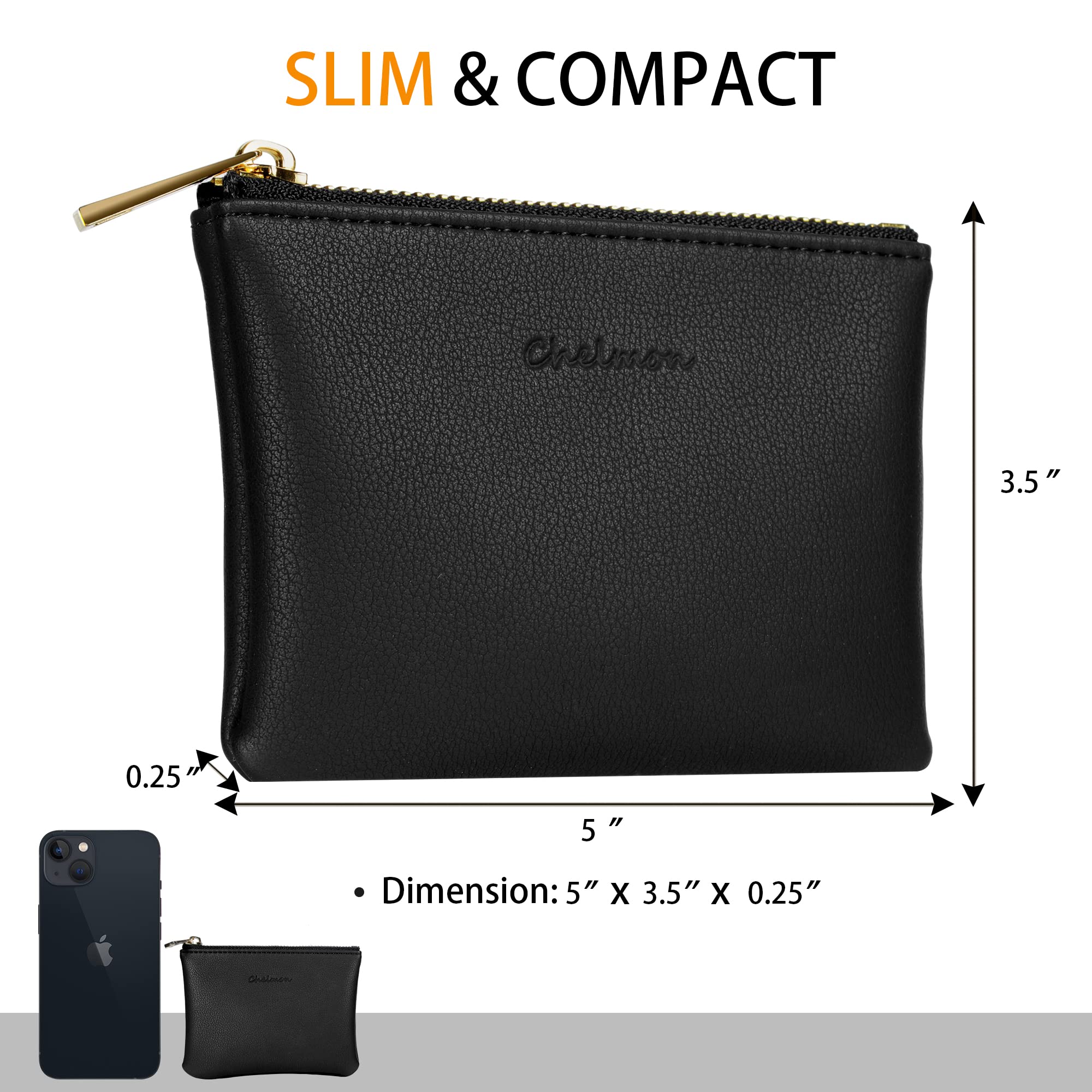 Vegan Leather Coin Purse with Zipper - Slim Wallet for Men & Women | Compact Change Holder for Travel, Shopping & Everyday Use