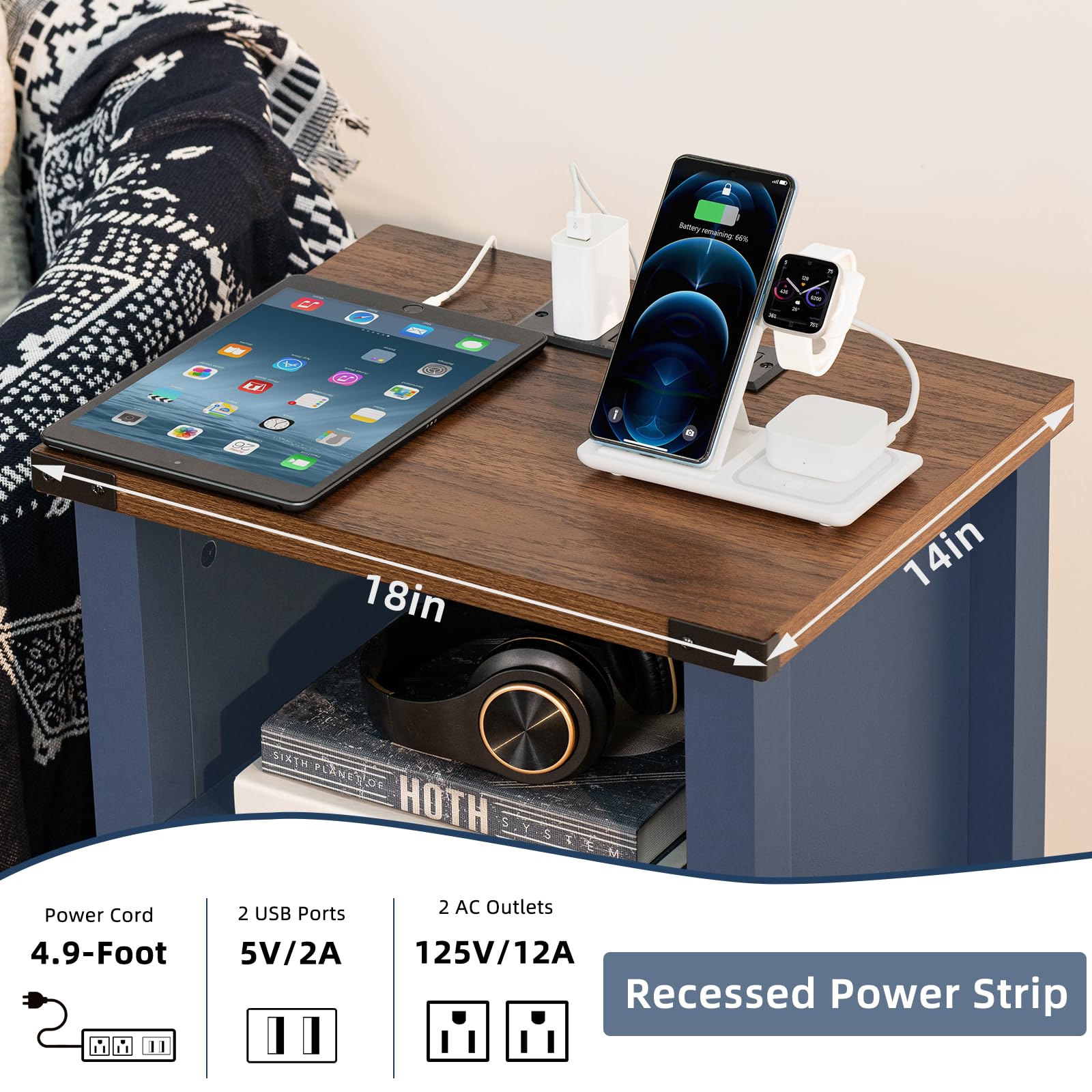 2-Piece Farmhouse Nightstand Set with USB Charging Station & Magnetic Door - 18
