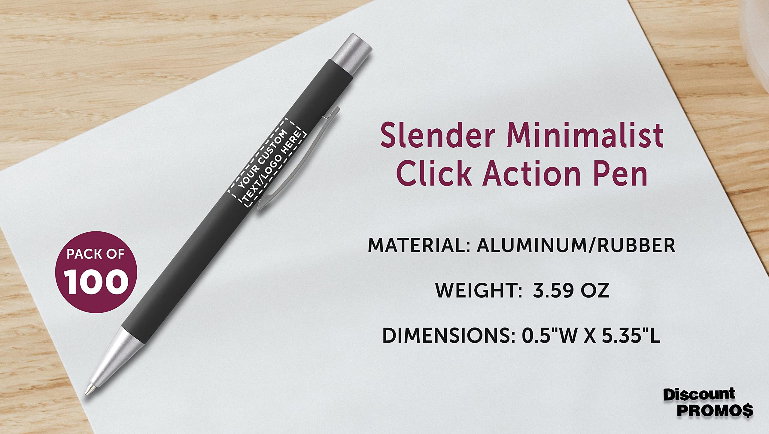 100 Pack Cordova Rubber Coated Metal Pens - Custom Logo & Text Printing - Smooth Writing Push Action Ballpoint Pens with Black Ink for Office, School & Business Promotions
