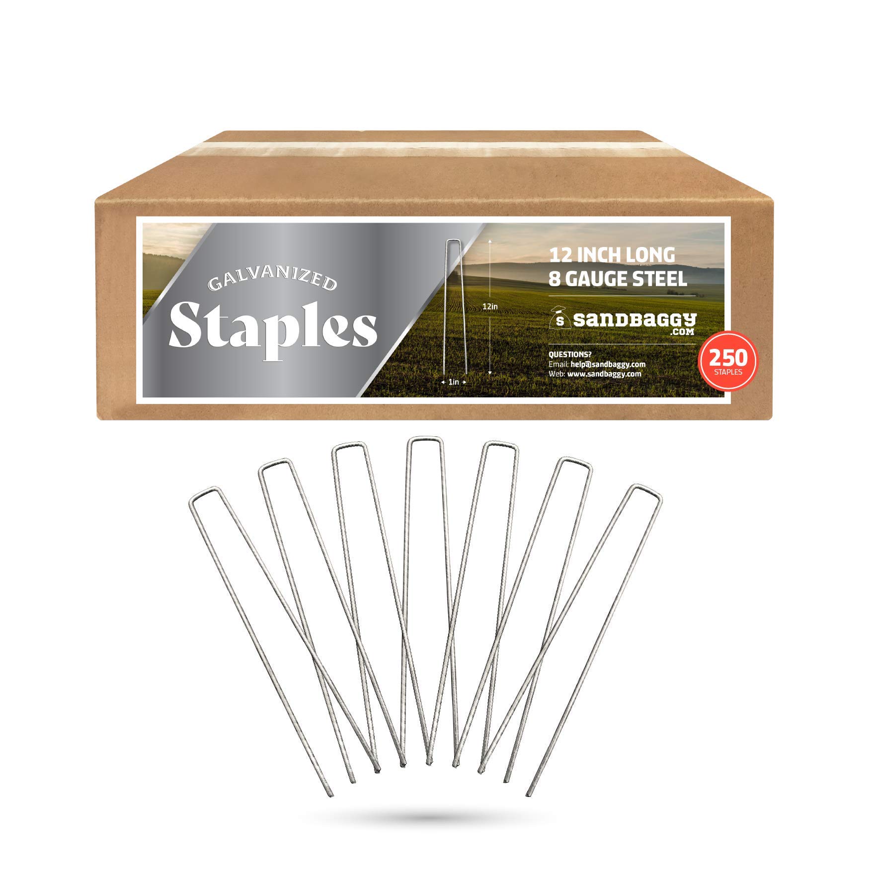 Sandbaggy 12 Inch Rust-Free Landscape Staples - Extra Long Heavy Duty Garden Stakes for Weed Barrier, Ground Cover & Erosion Control (250 Pack) - Perfect for Lawn, Yard & Landscaping Projects