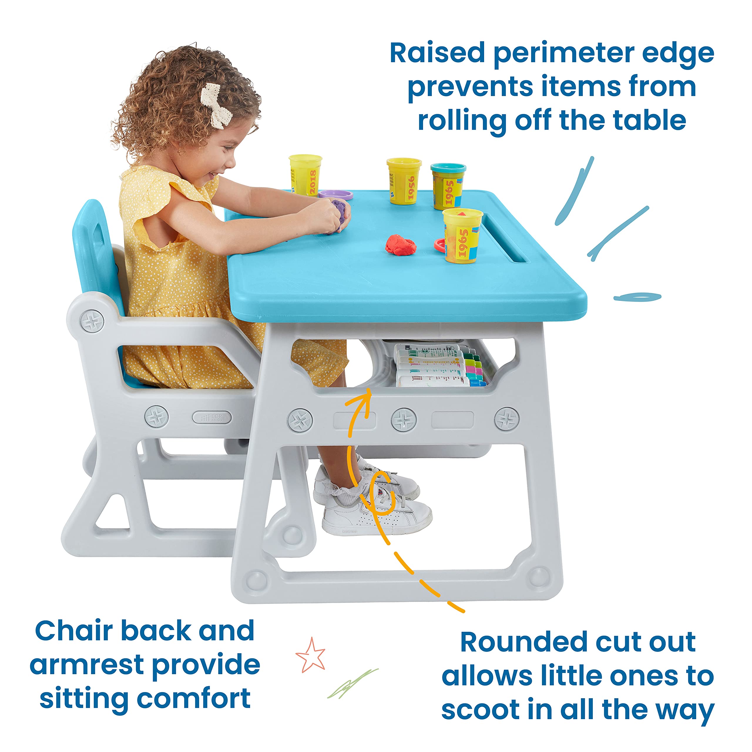 ECR4Kids Toddler Plus Desk and Chair Set - Adjustable Kids Furniture for Learning & Play - Cyan & Light Grey - Perfect for Preschool, Homeschool & Bedroom Study Area