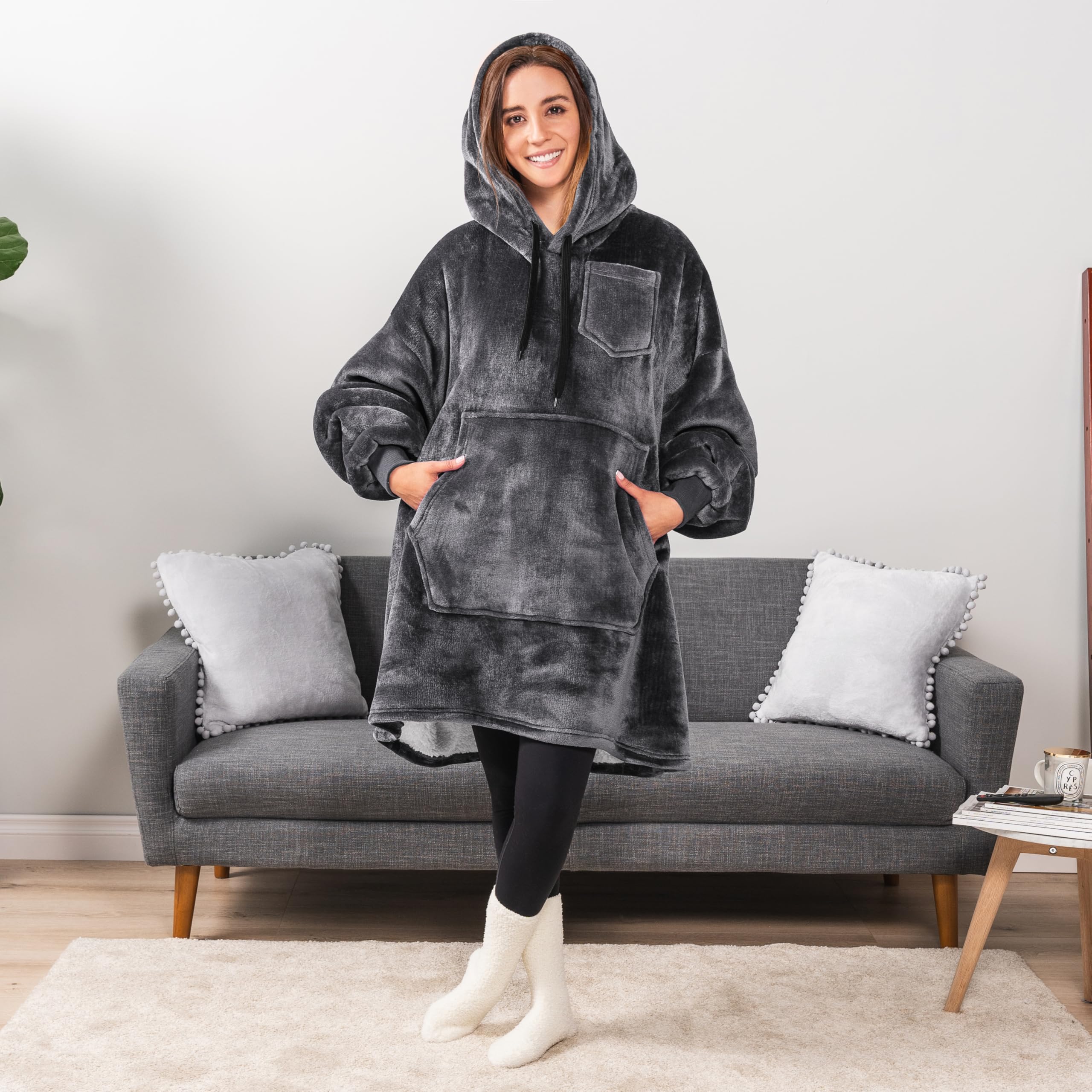PAVILIA Women's Sherpa Wearable Blanket Hoodie - Oversized Cozy Hooded Sweatshirt for Men & Women | Perfect for Lounging, Movie Nights & Outdoor Camping