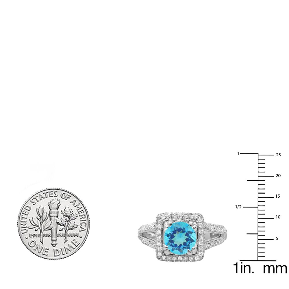Dazzlingrock Collection 14K Solid White Gold Round Blue Topaz & White Diamond Women's Halo Engagement Ring for Wedding, Proposal, Anniversary Gift
