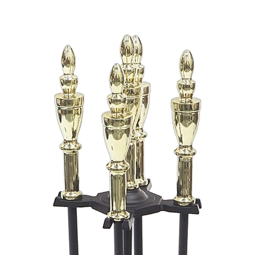 Westford Fireplace Tool Set - Polished Brass & Black Fireplace Accessories for Indoor & Outdoor Fire Pits, Fireplaces, and Wood Stoves