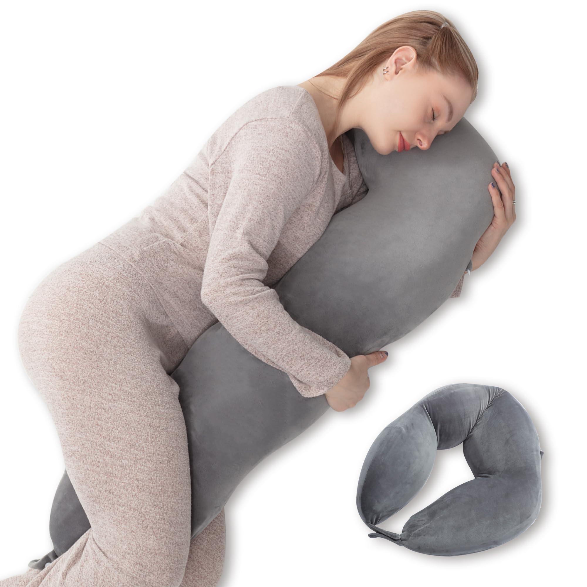 Weighted Memory Foam Body Pillow with Fleece Cover - HugPillow for Side Sleepers, Long Firm Bed Pillow with Machine Washable Cover - Perfect for Pregnancy Support, Back Pain Relief & Comfortable Sleeping